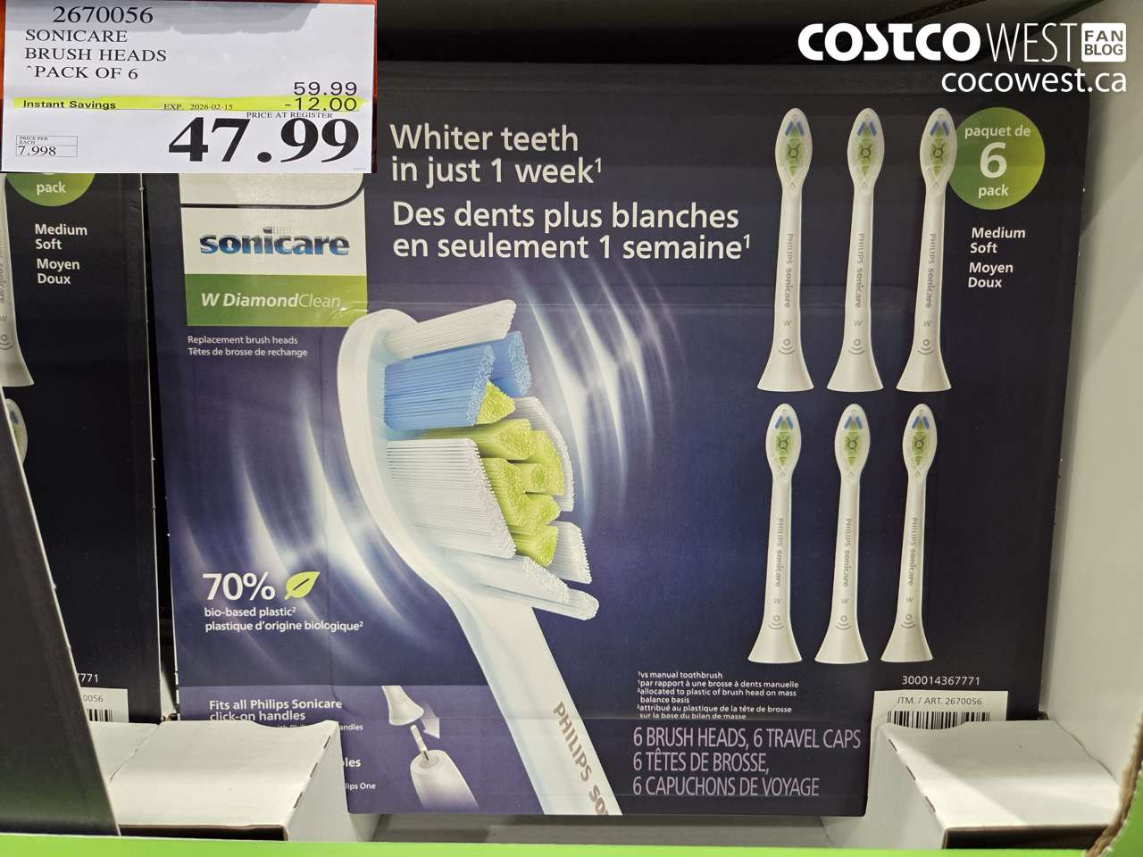 2670056 SONICARE BRUSH HEADS PACK OF 6 ($12.00 INSTANT SAVINGS EXPIRES ON 2026-02-15) $47.99