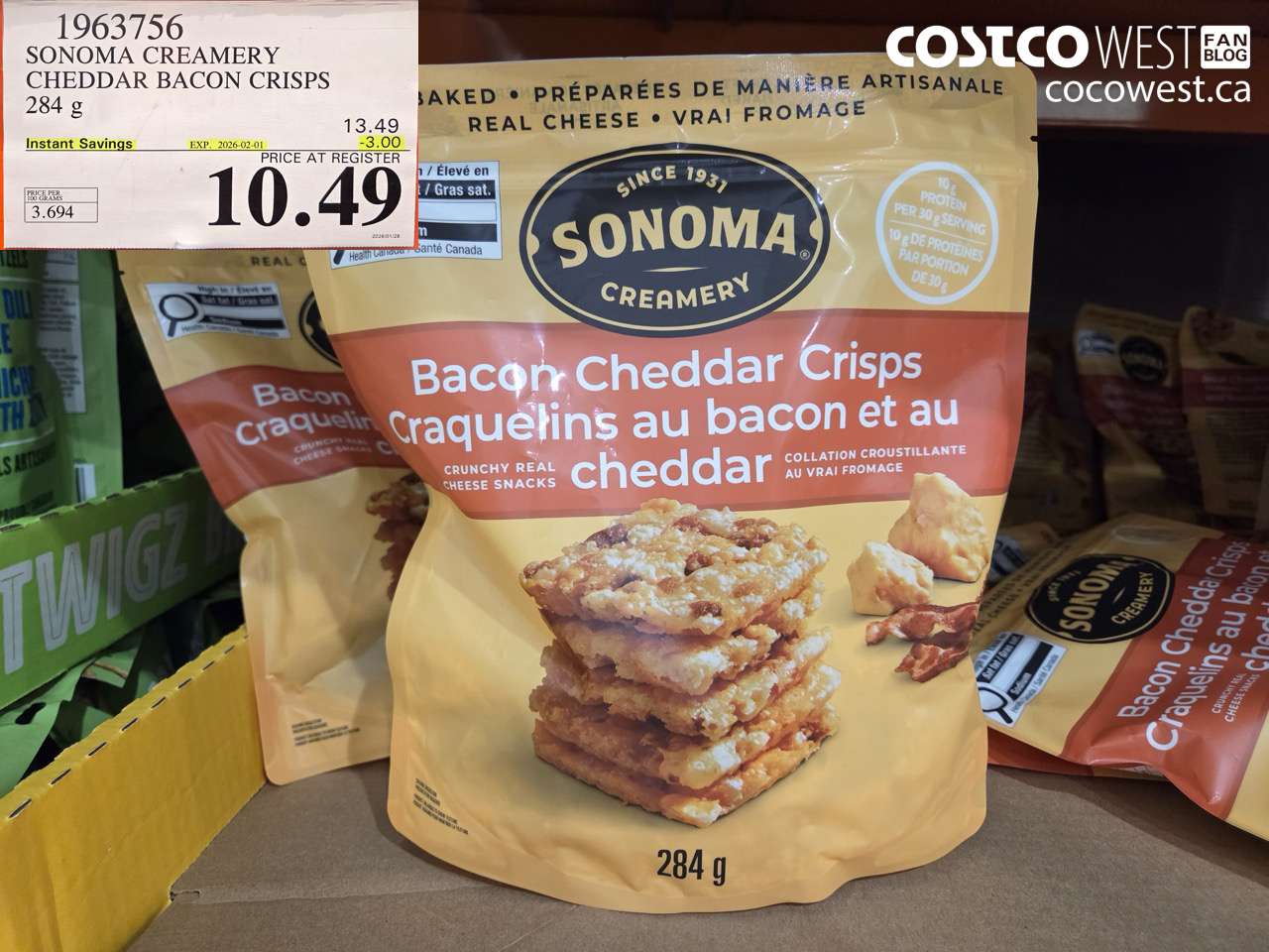 1963756 SONOMA CREAMERY CHEDDAR BACON CRISPS 284G ($3.00 INSTANT SAVINGS EXPIRES ON 2026-02-01) $10.49