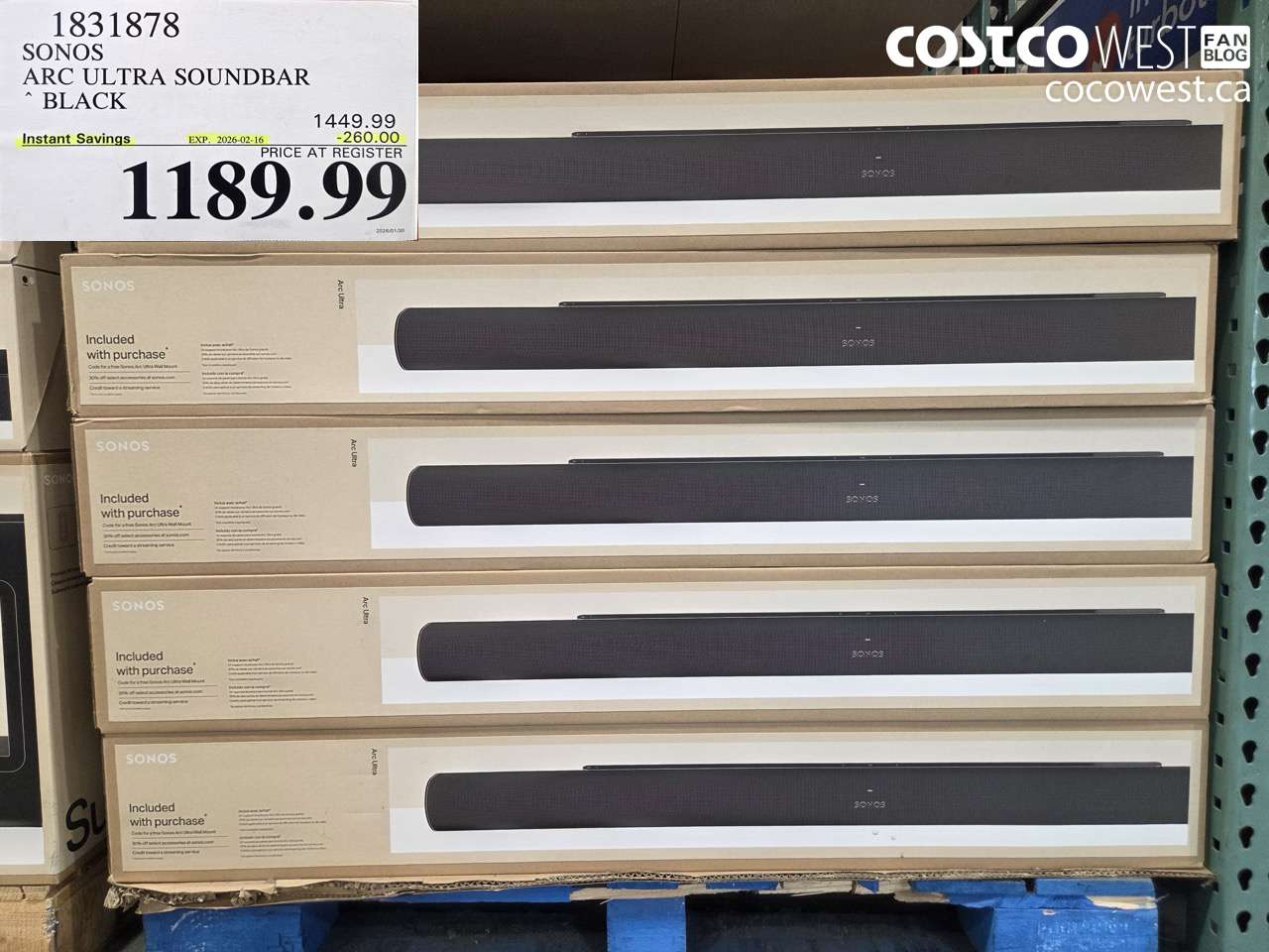 1831878 SONOS ARC ULTRA SOUNDBAR BLACK ($260.00 INSTANT SAVINGS EXPIRES ON 2026-02-16) $1189.99