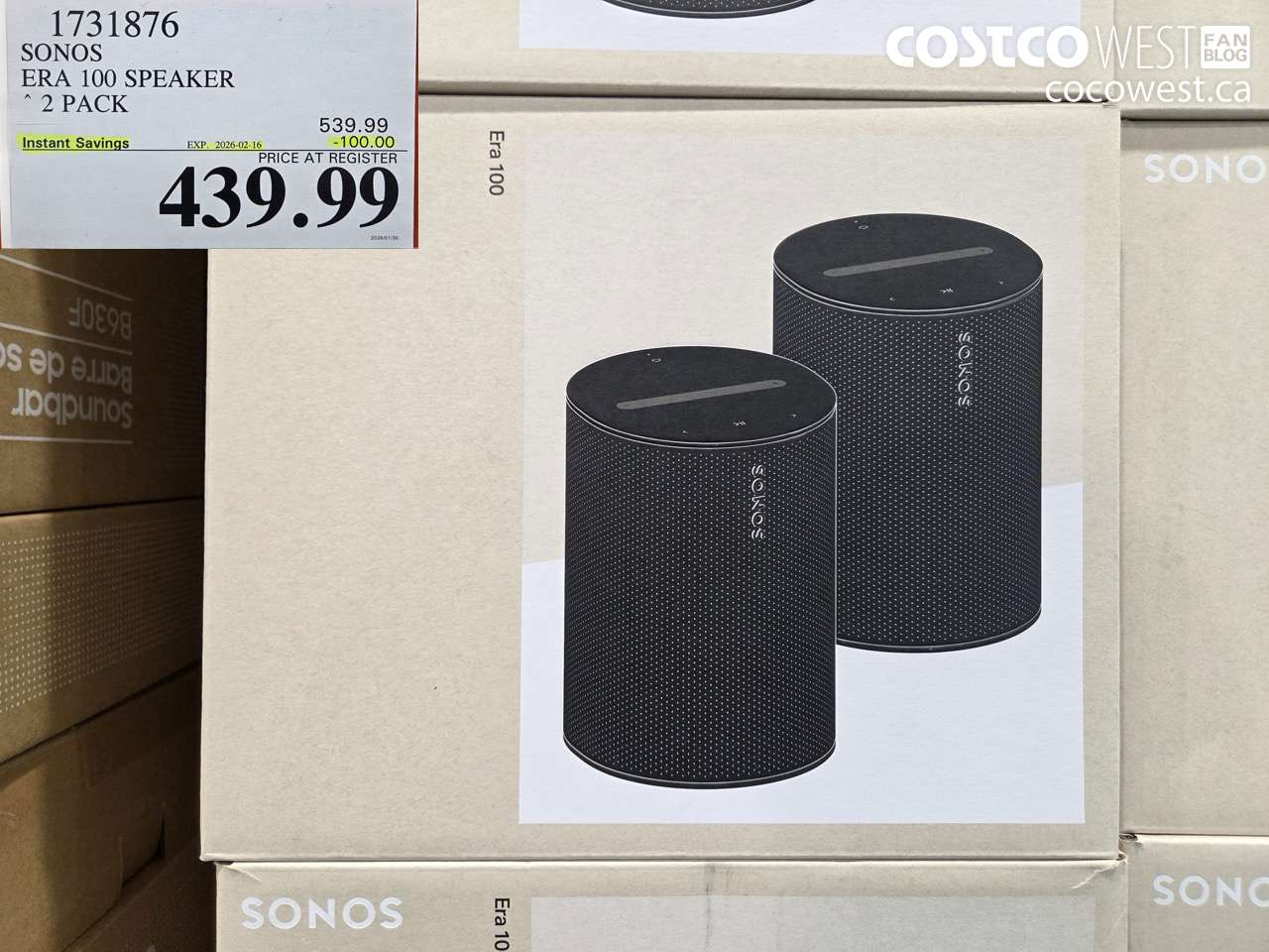 1731876 SONOS ERA 100 SPEAKER 2 PACK ($100.00 INSTANT SAVINGS EXPIRES ON 2026-02-16) $439.99