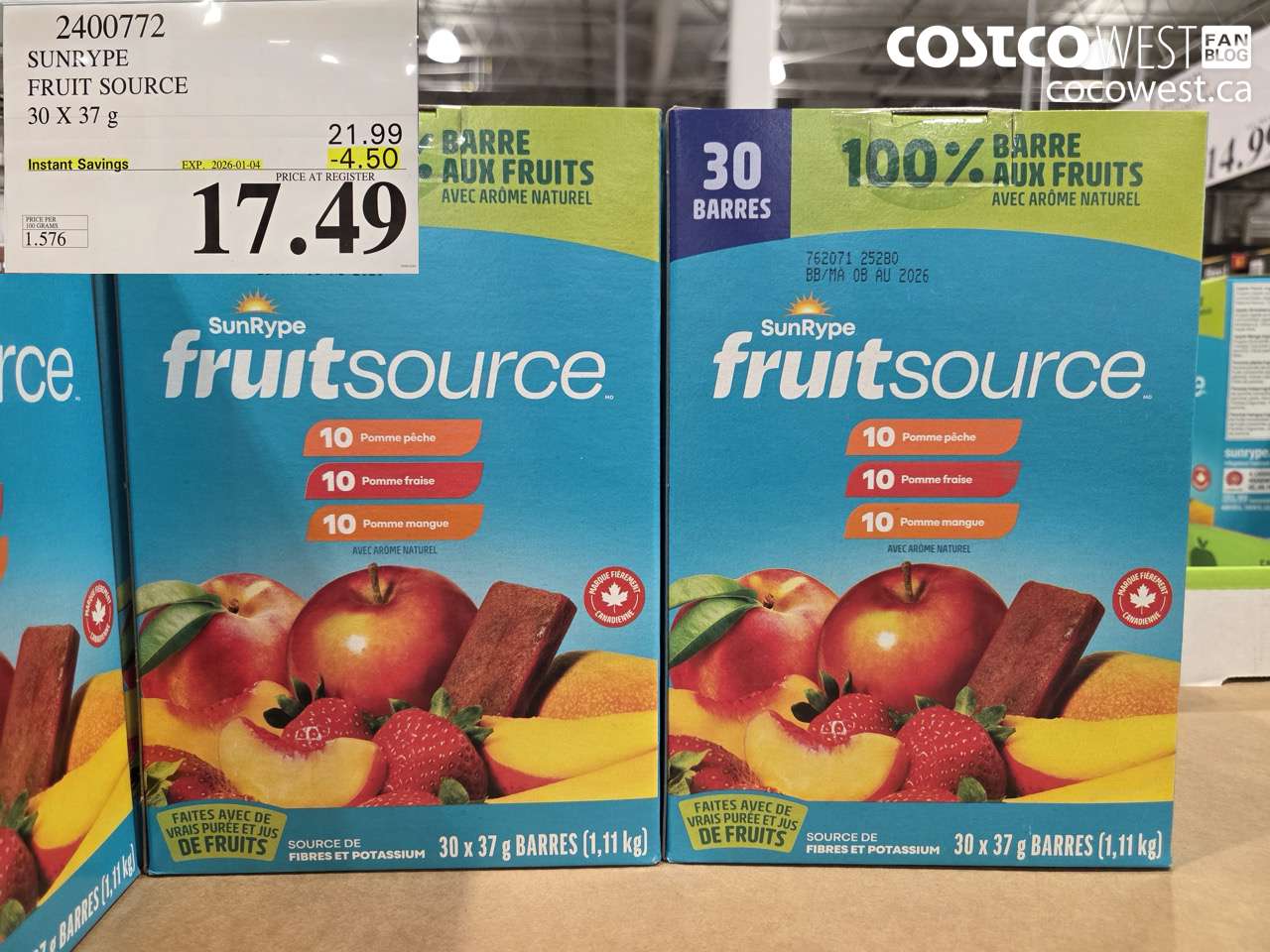 2400772 SONRYPE FRUIT SOURCE 30 X 37 g ($4.50 INSTANT SAVINGS EXPIRES ON 2026-01-04) $17.49