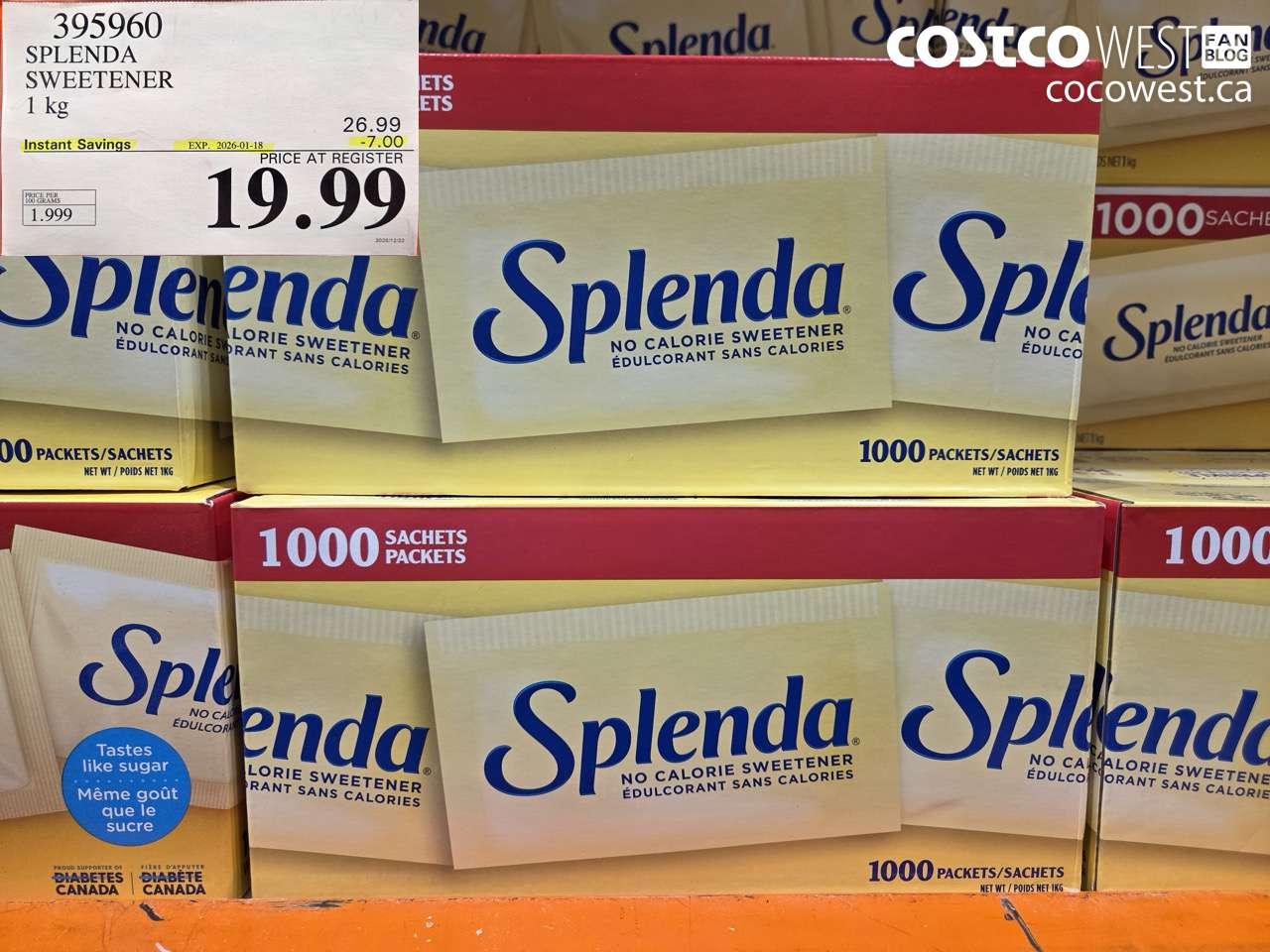 395960 SPLENDA SWEETENER 1000 PACKETS ($7.00 INSTANT SAVINGS EXPIRES ON 2026-01-18) $19.99