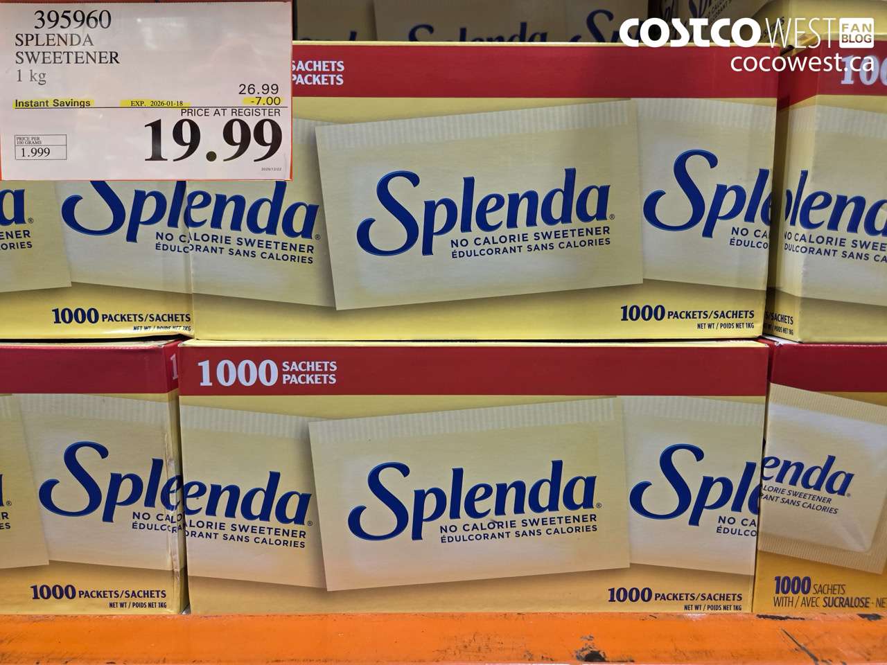 395960 SPLENDA SWEETENER 1000 PACKETS ($7.00 INSTANT SAVINGS EXPIRES ON 2026-01-18) $19.99