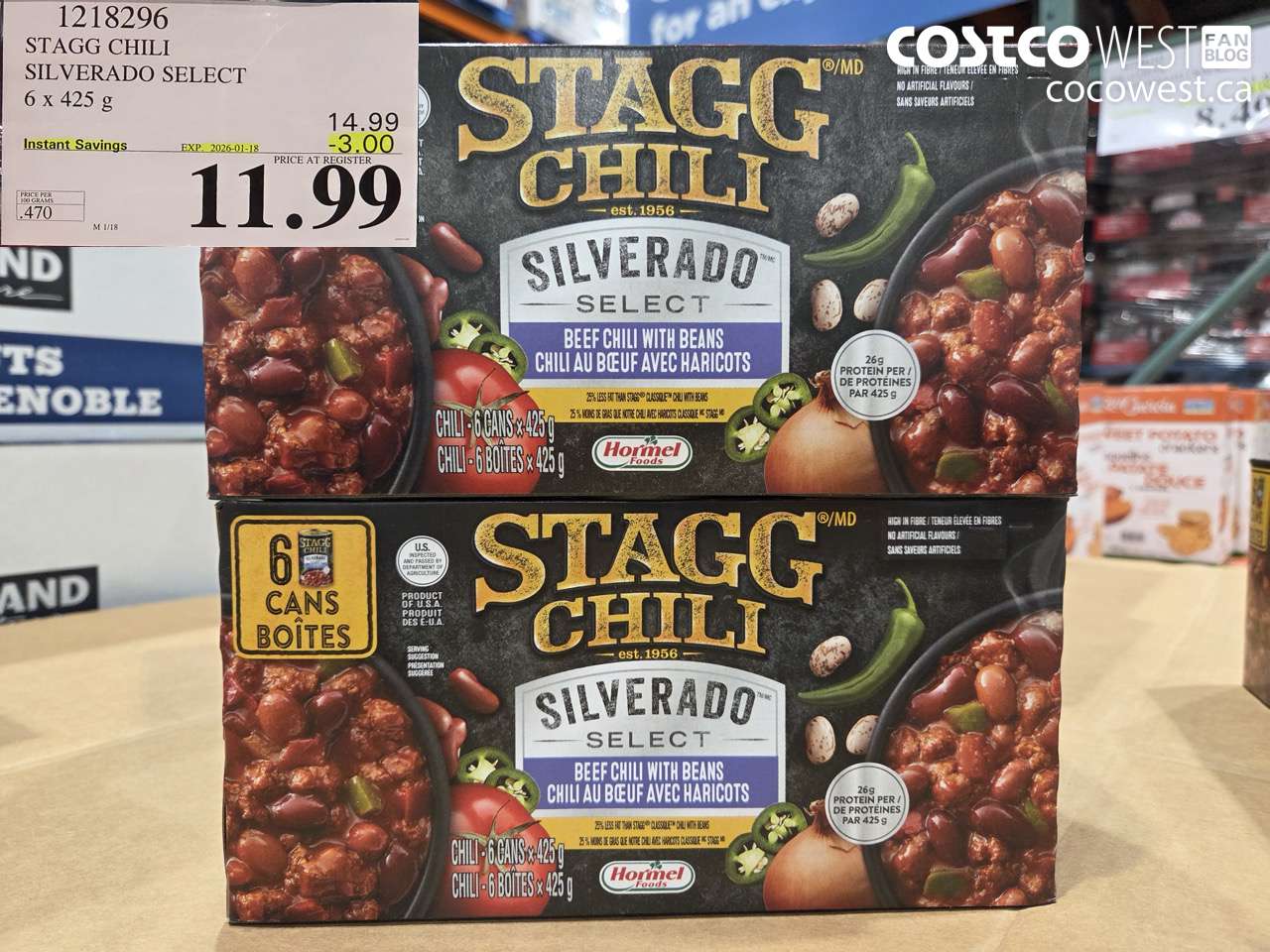 1218296 STAGG CHILI SILVERADO SELECT 6 x 425 g ($3.00 INSTANT SAVINGS EXPIRES ON 2026-01-18) $11.99