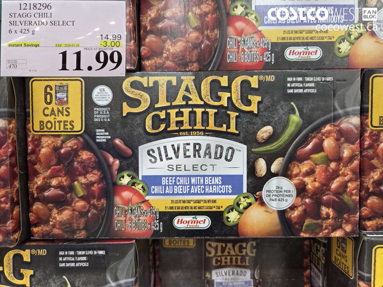 1218296 STAGG CHILI SILVERADO SELECT 6 x 425 g ($3.00 INSTANT SAVINGS EXPIRES ON 2026-01-18) $11.99