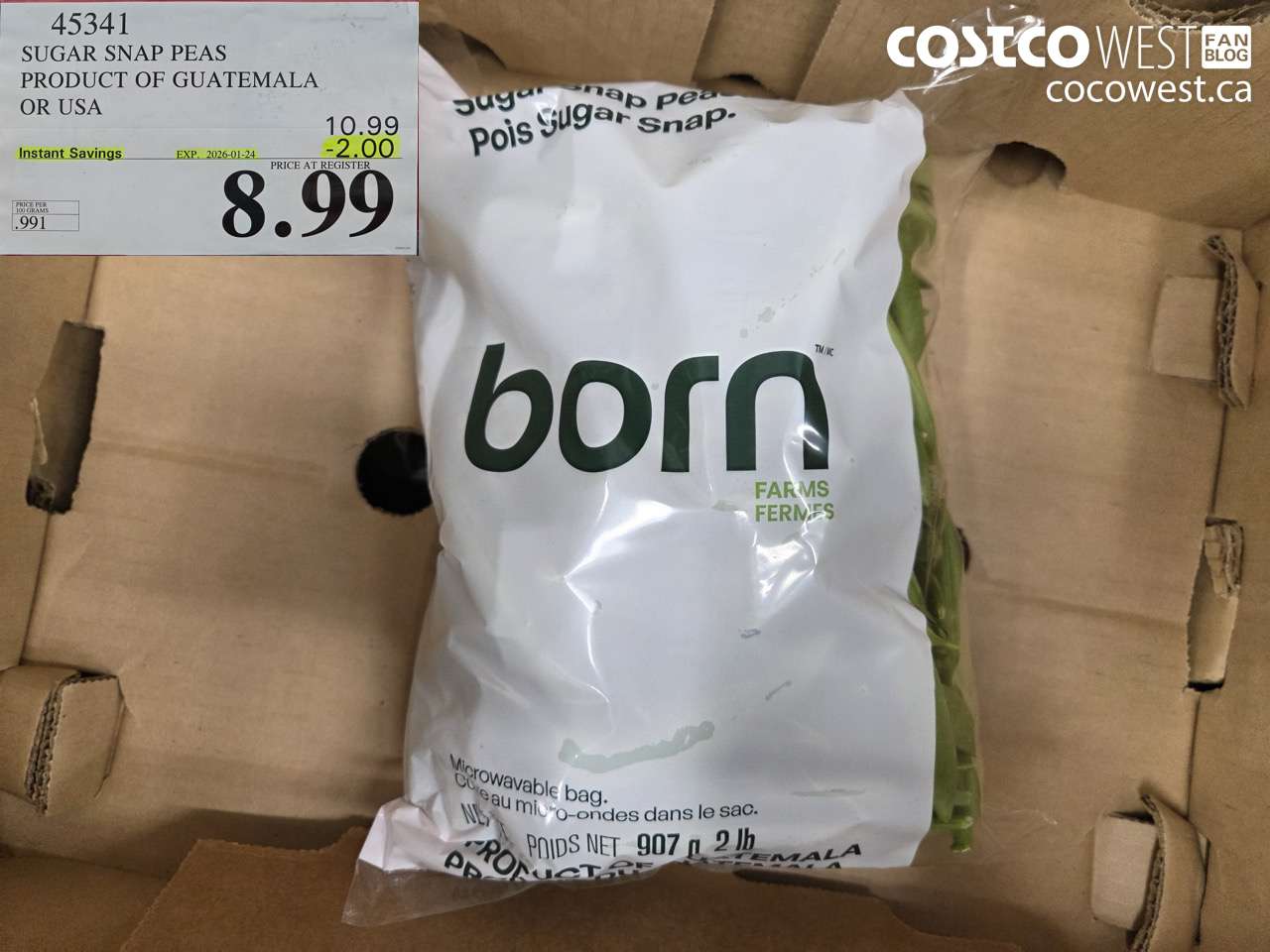 45341 SUGAR SNAP PEAS PRODUCT OF GUATEMALA OR USA ($2.00 INSTANT SAVINGS EXPIRES ON 2026-01-24) $8.99