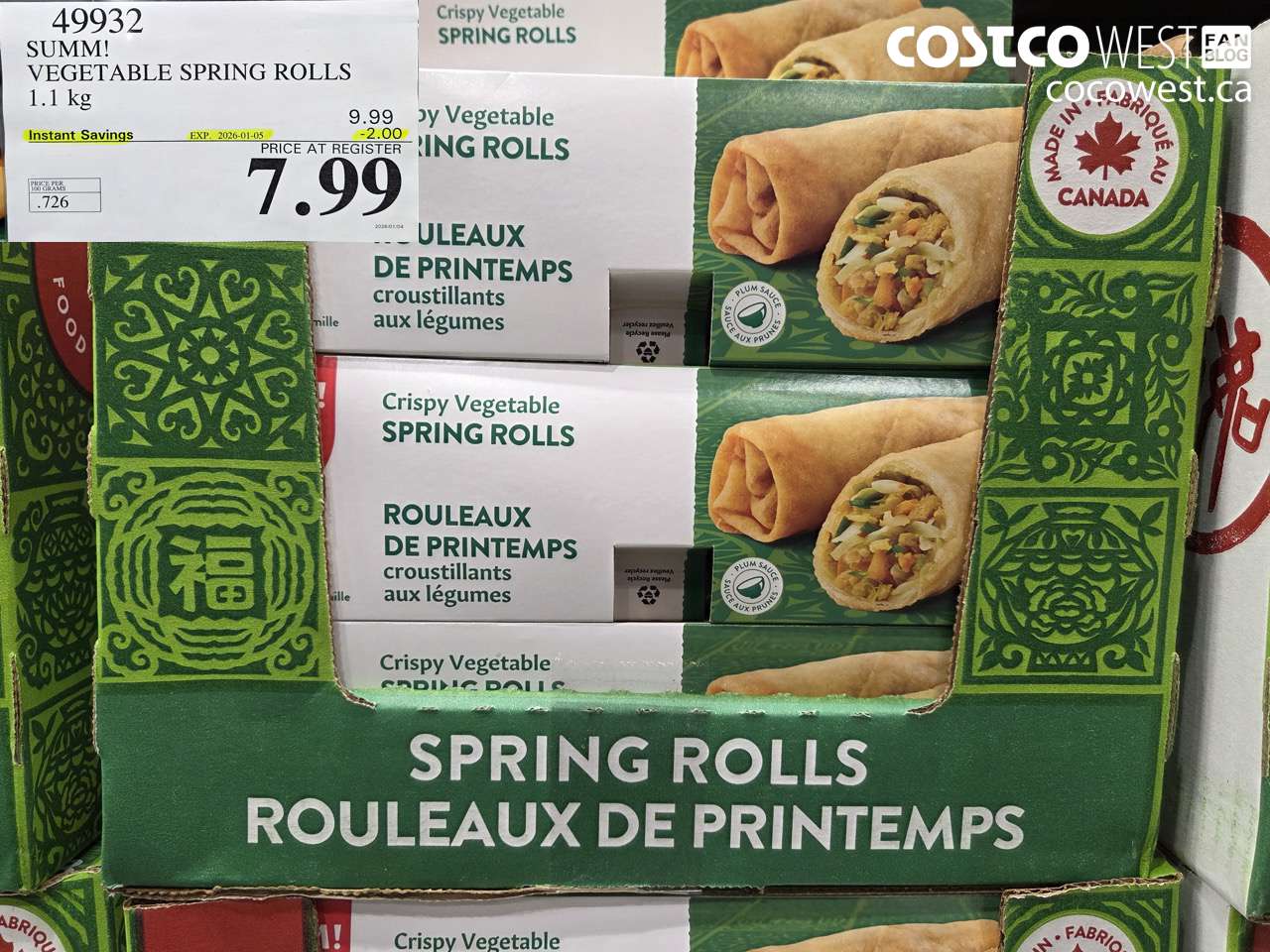49932 SUM-M! VEGETABLE SPRING ROLL 1 kg ($2.00 INSTANT SAVINGS EXPIRES ON 2026-01-05) $7.99