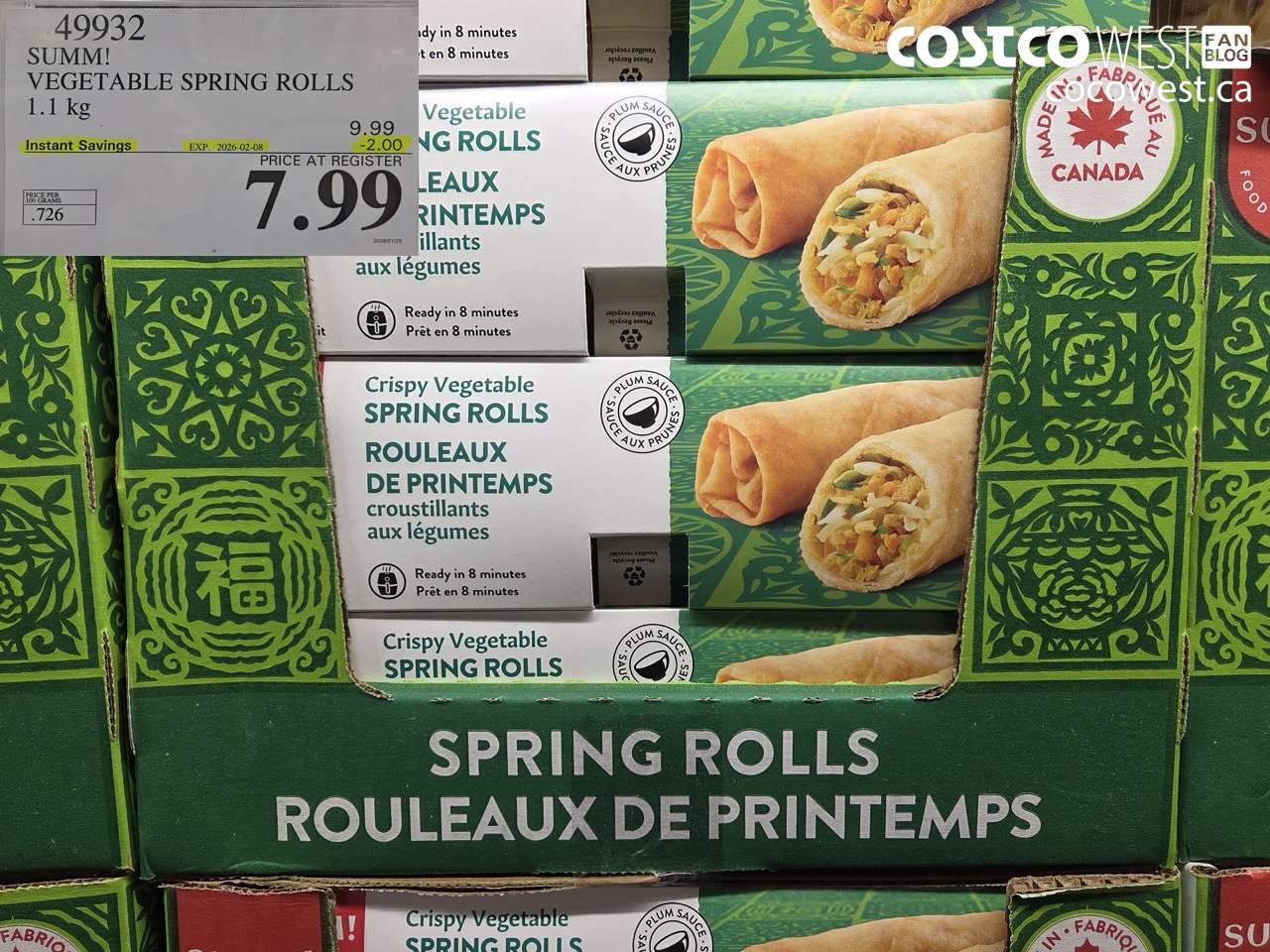 49932 SUM-M! VEGETABLE SPRING ROLL 1 kg ($2.00 INSTANT SAVINGS EXPIRES ON 2026-02-08) $7.99