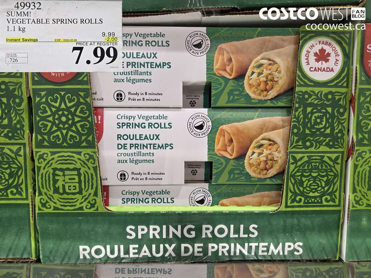 49932 SUM-M! VEGETABLE SPRING ROLL 1 kg ($2.00 INSTANT SAVINGS EXPIRES ON 2026-02-08) $7.99