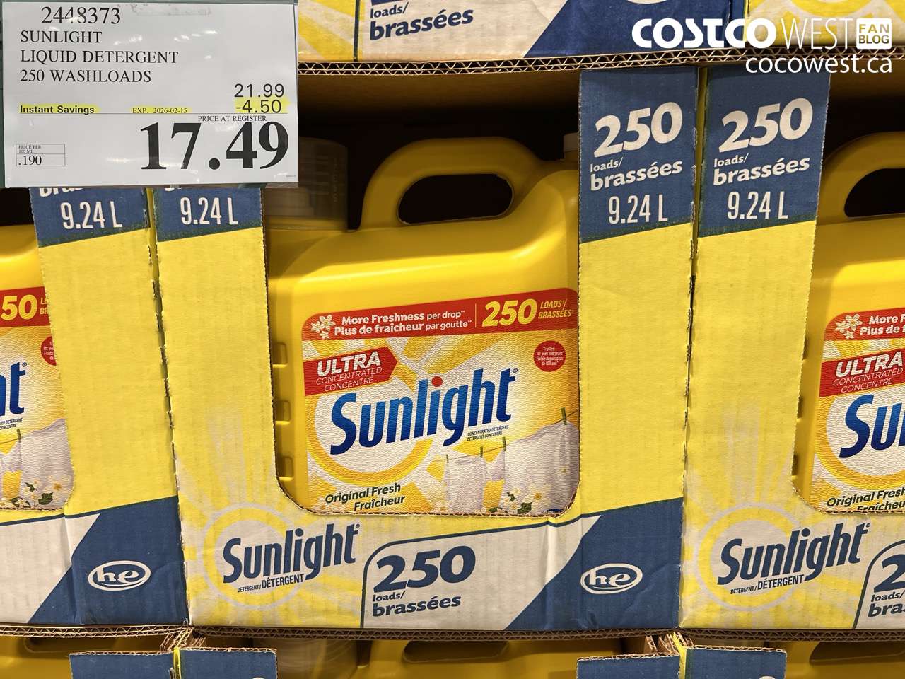 2448373 SUNLIGHT LIQUID DETERGENT 250 WASHLOADS ($4.50 INSTANT SAVINGS EXPIRES ON 2026-02-15) $17.49