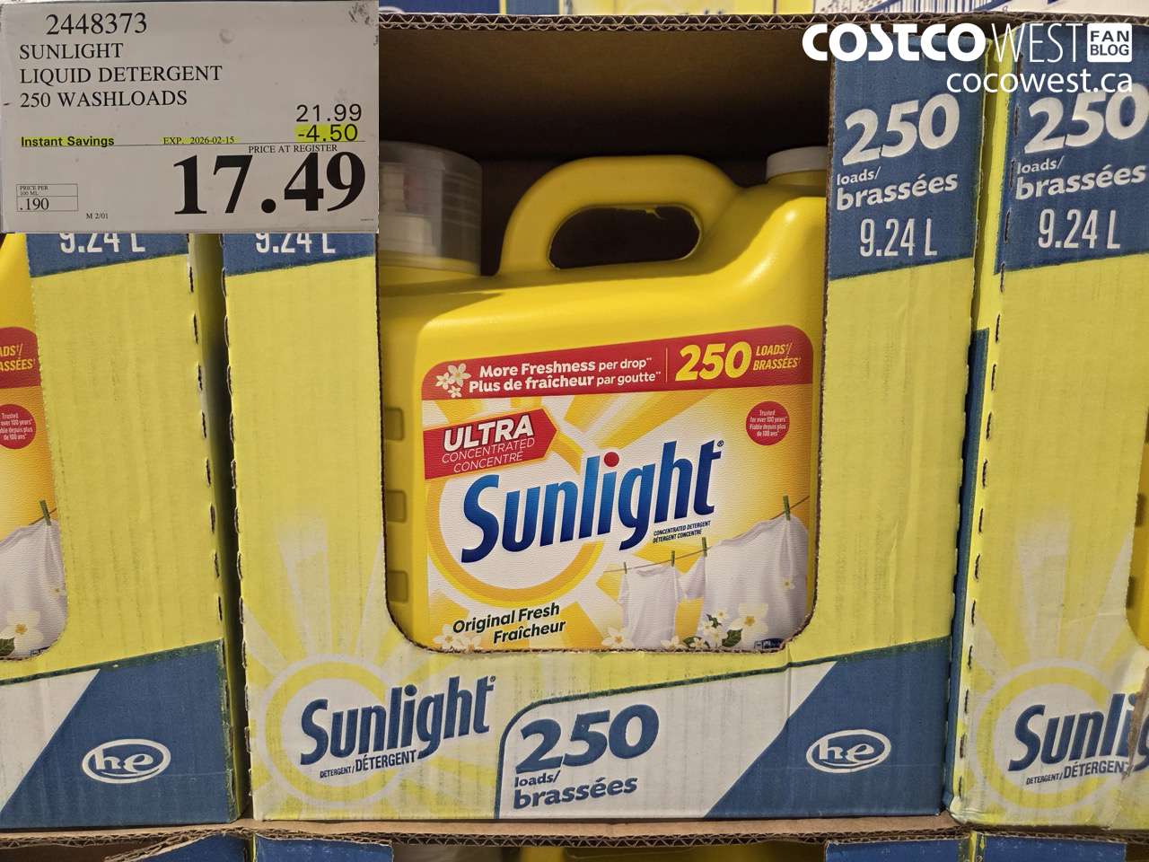 2448373 SUNLIGHT LIQUID DETERGENT 250 WASHLOADS ($4.50 INSTANT SAVINGS EXPIRES ON 2026-02-15) $17.49