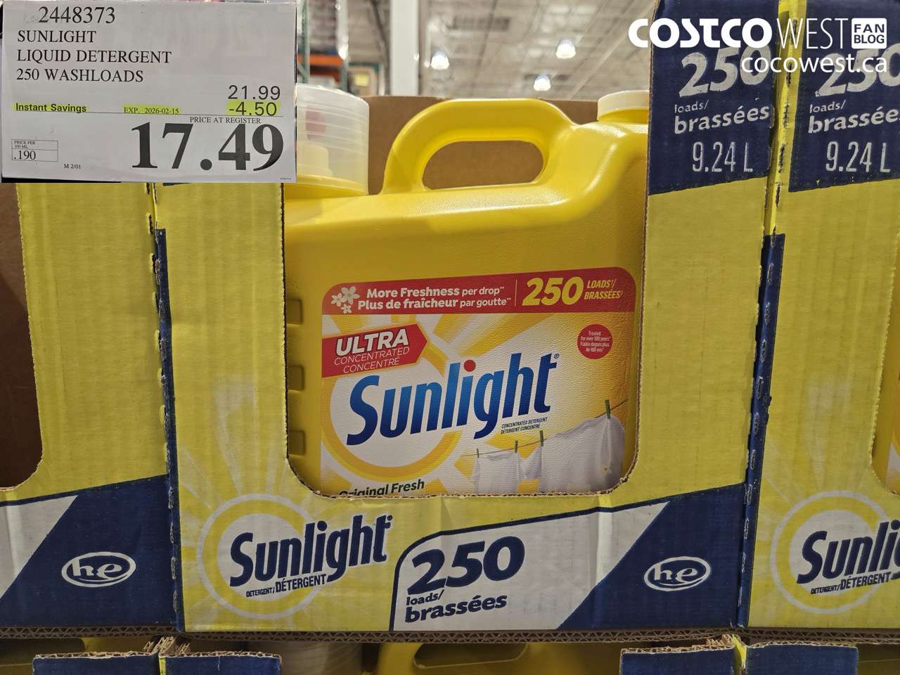 2448373 SUNLIGHT LIQUID DETERGENT 250 WASHLOADS ($4.50 INSTANT SAVINGS EXPIRES ON 2026-02-15) $17.49
