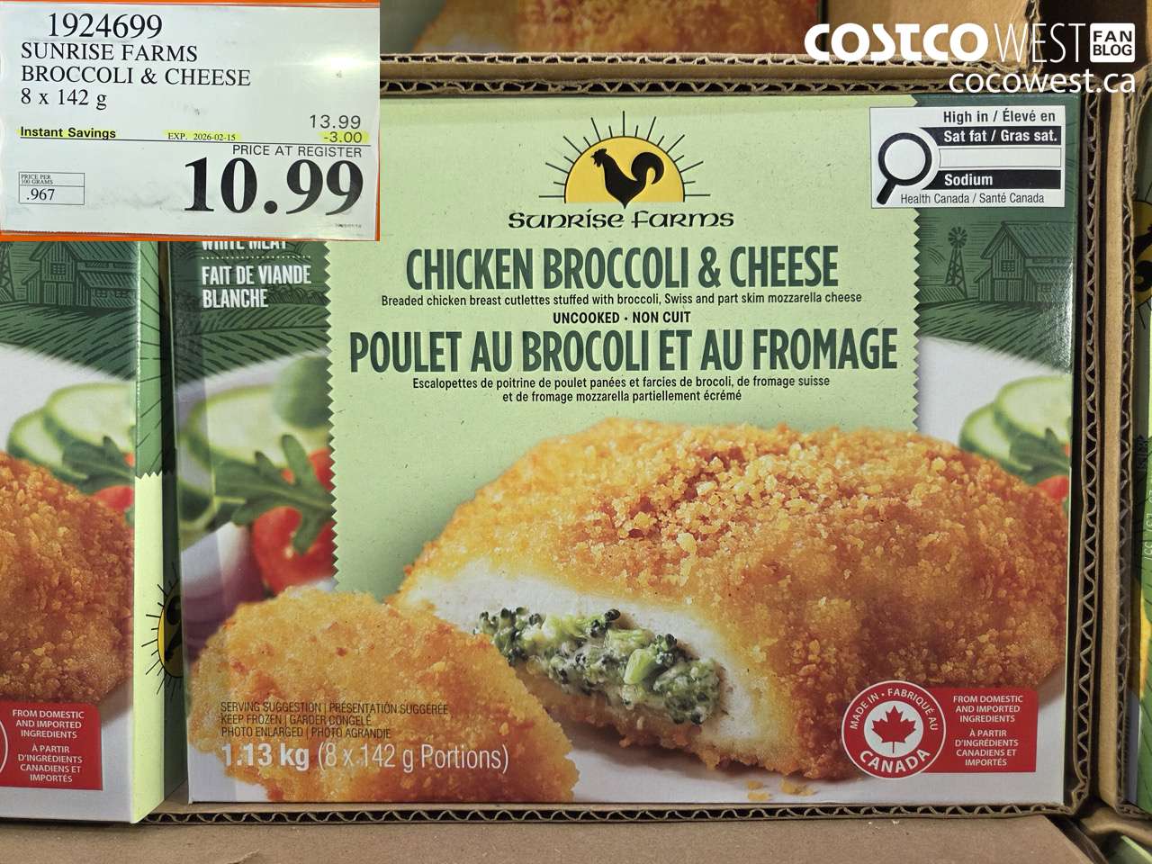 1924699 SUNRISE FARMS BROCCOLI & CHEESE 8 X 142 G ($3.00 INSTANT SAVINGS EXPIRES ON 2026-02-15) $10.99