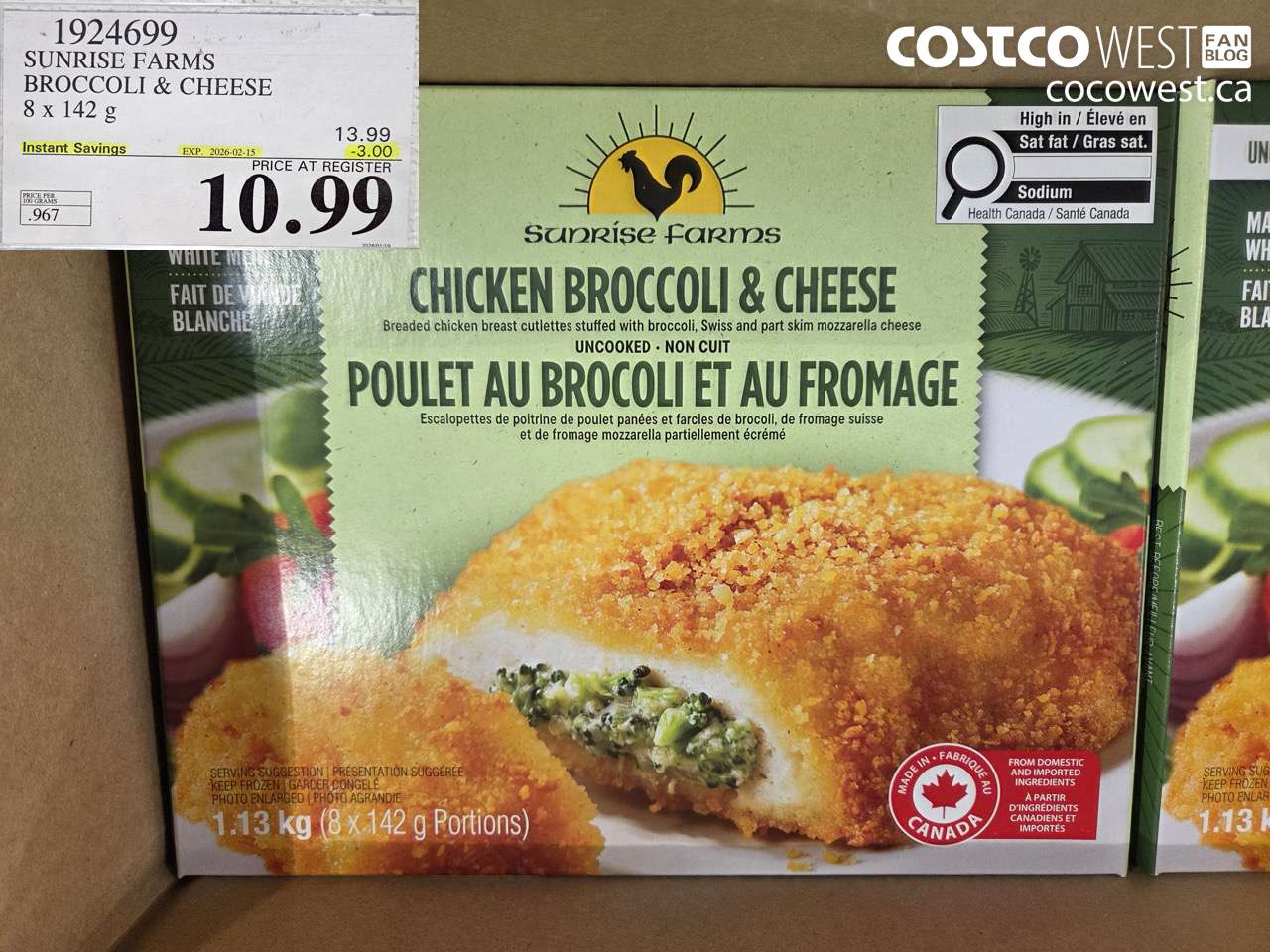 1924699 SUNRISE FARMS BROCCOLI & CHEESE 8 X 142 G ($3.00 INSTANT SAVINGS EXPIRES ON 2026-02-15) $10.99