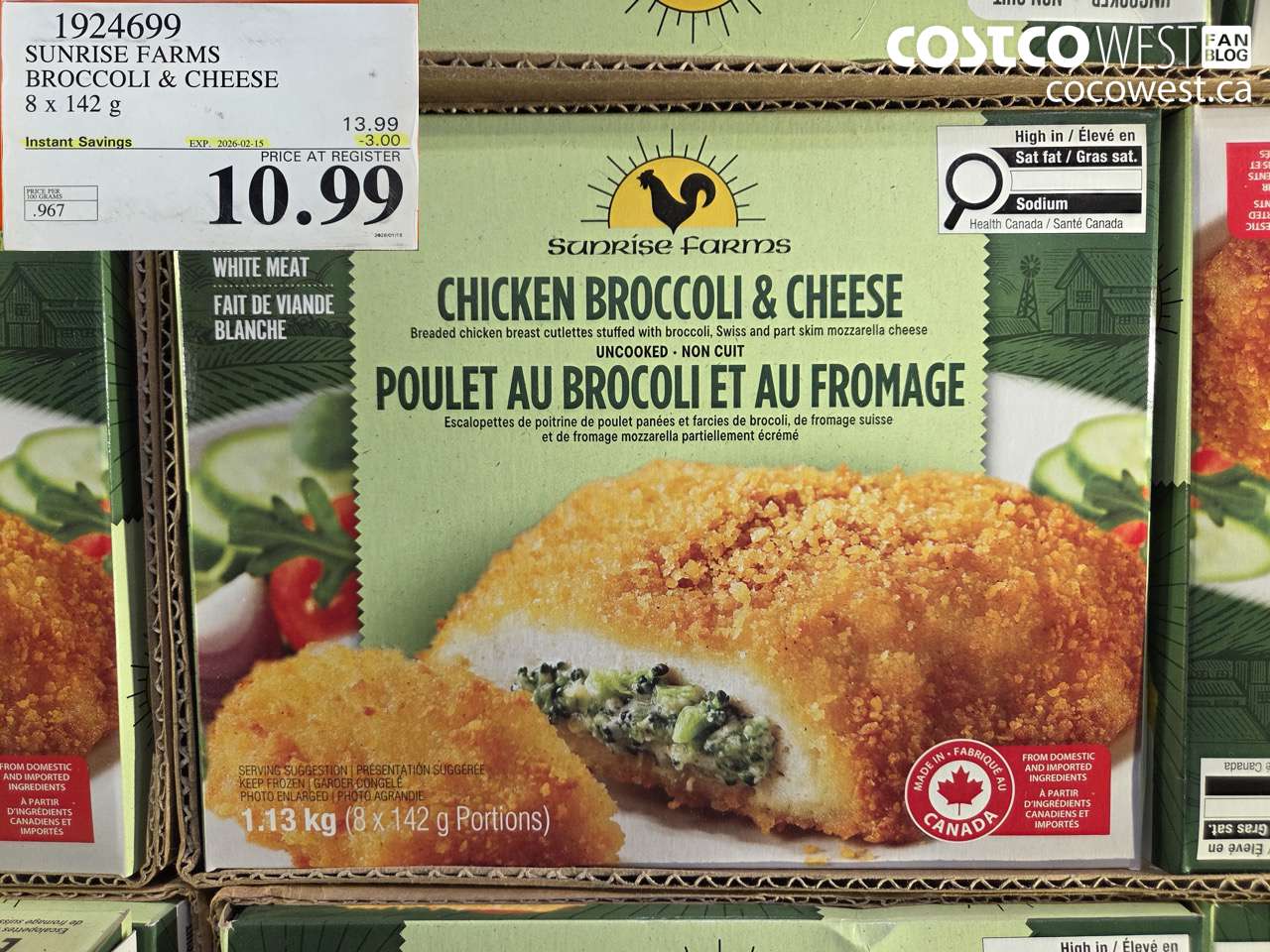 1924699 SUNRISE FARMS BROCCOLI & CHEESE 8 X 142 G ($3.00 INSTANT SAVINGS EXPIRES ON 2026-02-15) $10.99