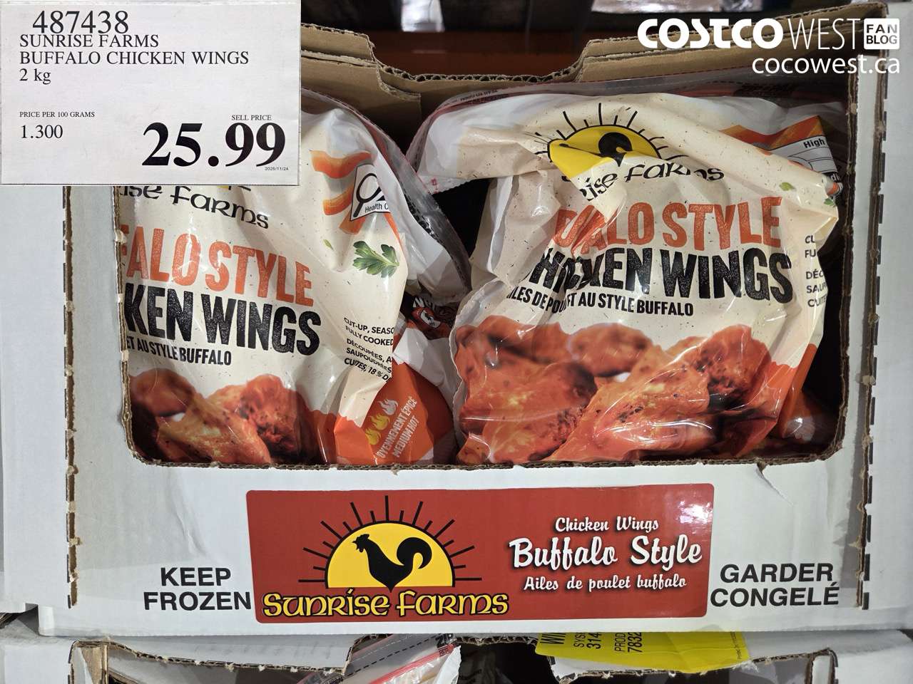 487438 SUNRISE FARMS BUFFALO CHICKEN WINGS 2 kg $25.99