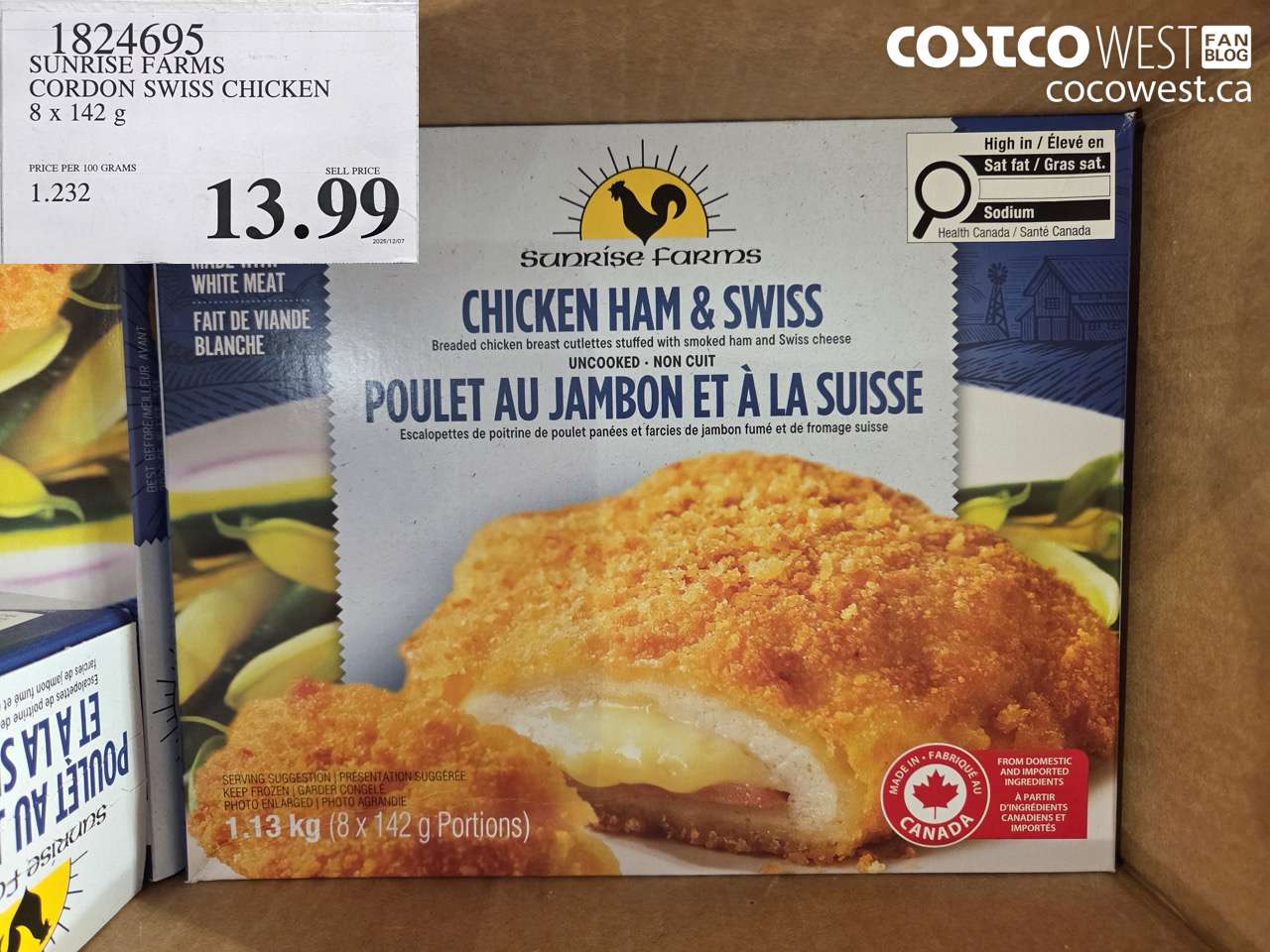 1824695 SUNRISE FARMS CORDON SWISS CHICKEN 8 x 142 g $13.99