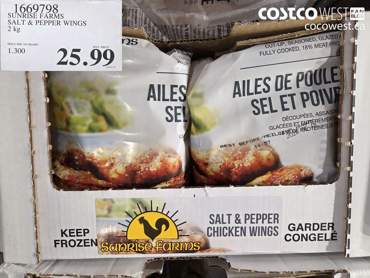 1669798 SUNRISE FARMS SALT & PEPPER WINGS 2 KG $25.99