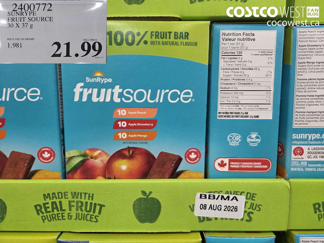 2400772 SUNRYPE FRUIT SOURCE 30 X 37 g $21.99