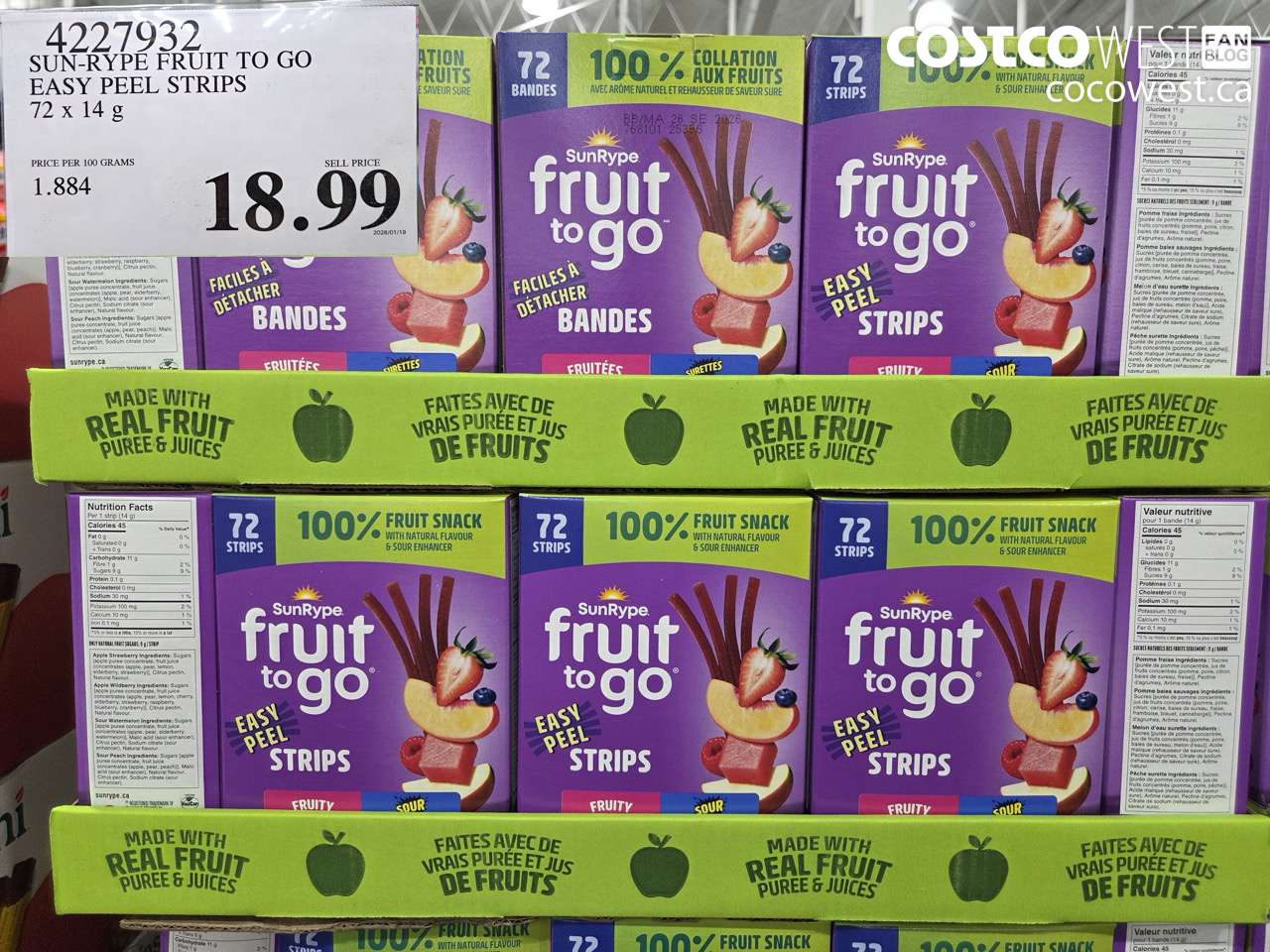 4227932 SUN-RYPE FRUIT TO GO EASY PEEL STRIPS 72 X 14G $18.99