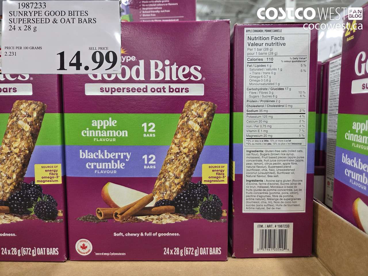 1987233 SUNRYPE GOOD BITES SUPERSEED & OAT BARS 24 X 28G $14.99
