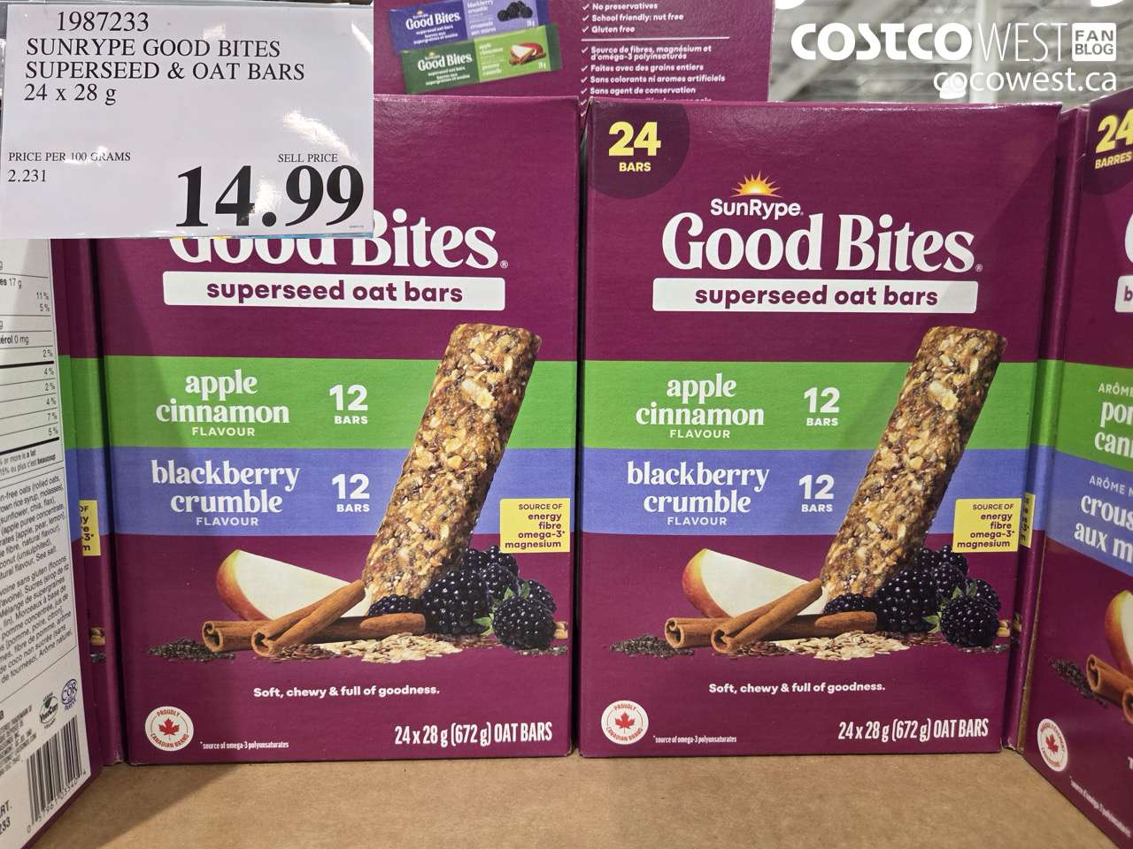 1987233 SUNRYPE GOOD BITES SUPERSEED & OAT BARS 24 X 28G $14.99