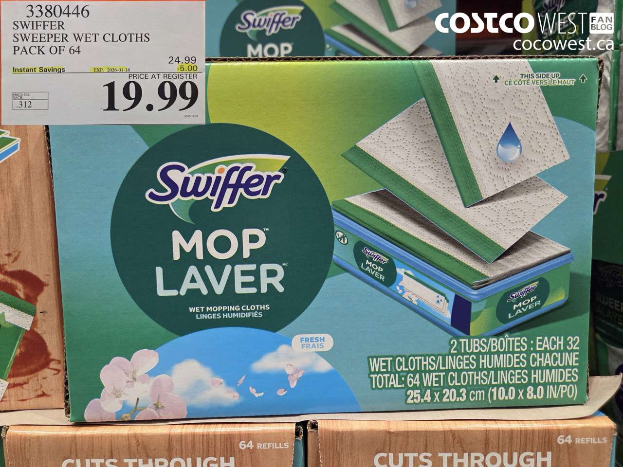 3380446 SWIFFER SWEEPER WET REFILLS PACK OF 64 ($5.00 INSTANT SAVINGS EXPIRES ON 2026-01-18) $19.99