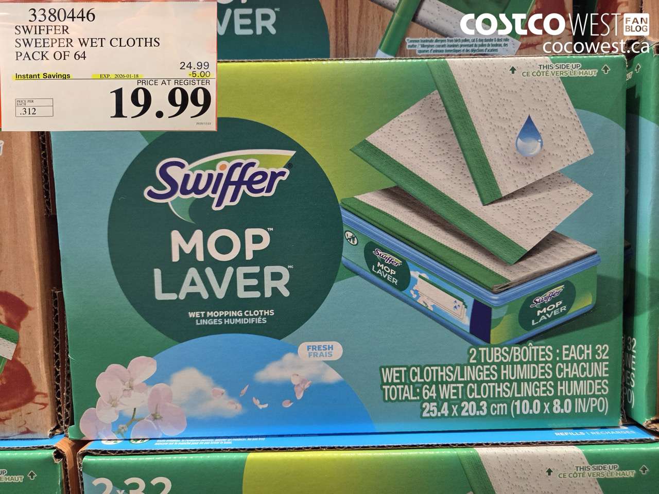 3380446 SWIFFER SWEEPER WET REFILLS PACK OF 64 ($5.00 INSTANT SAVINGS EXPIRES ON 2026-01-18) $19.99