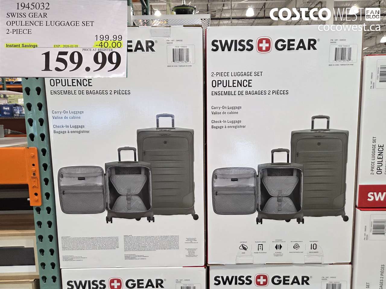 1945032 SWISS GEAR OPULENCE LUGGAGE SET 2 PIECE ($40.00 INSTANT SAVINGS EXPIRES ON 2026-01-18) $159.99