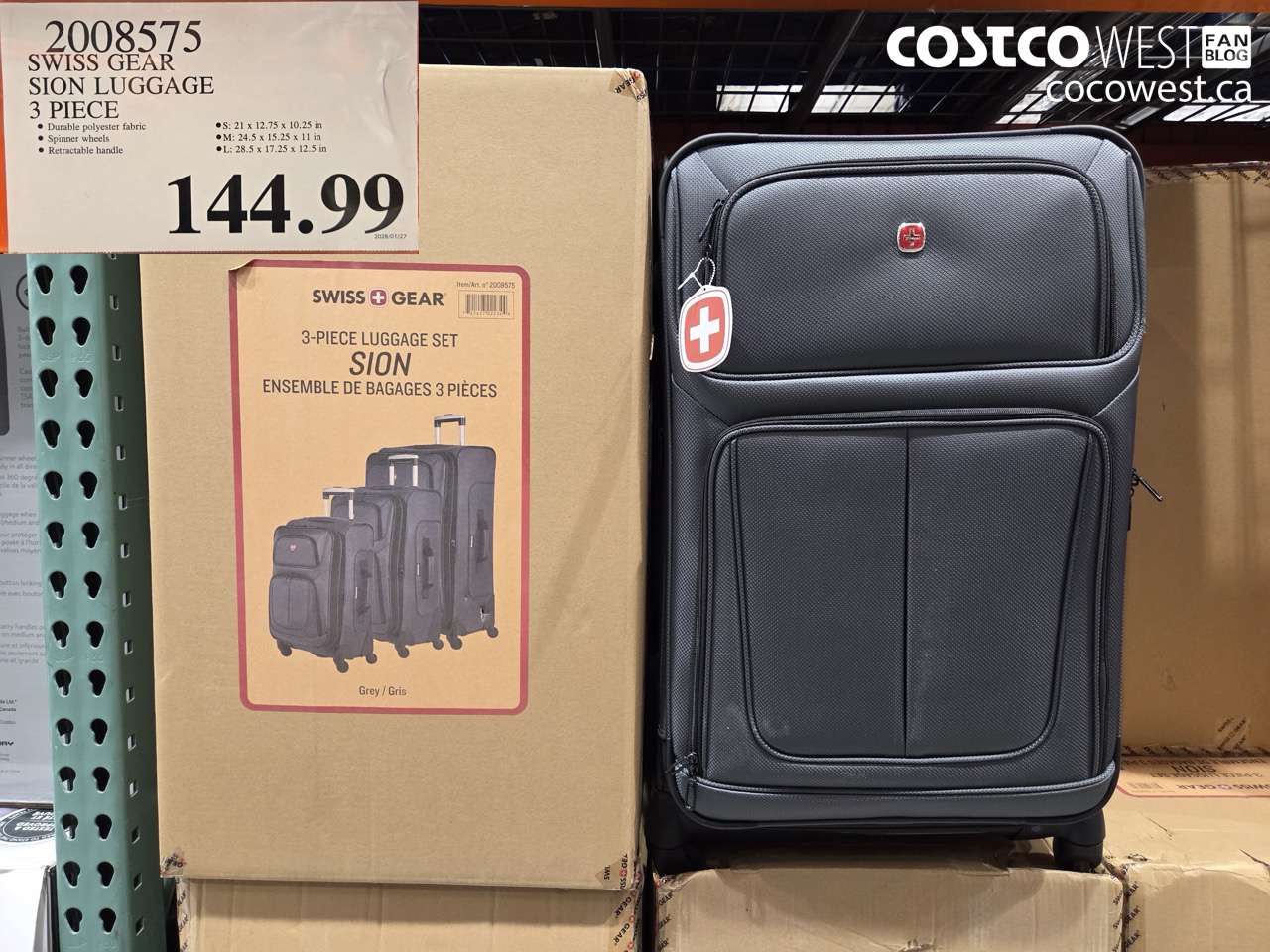 2008575 SWISS GEAR SION LUGGAGE 3 PIECE $144.99