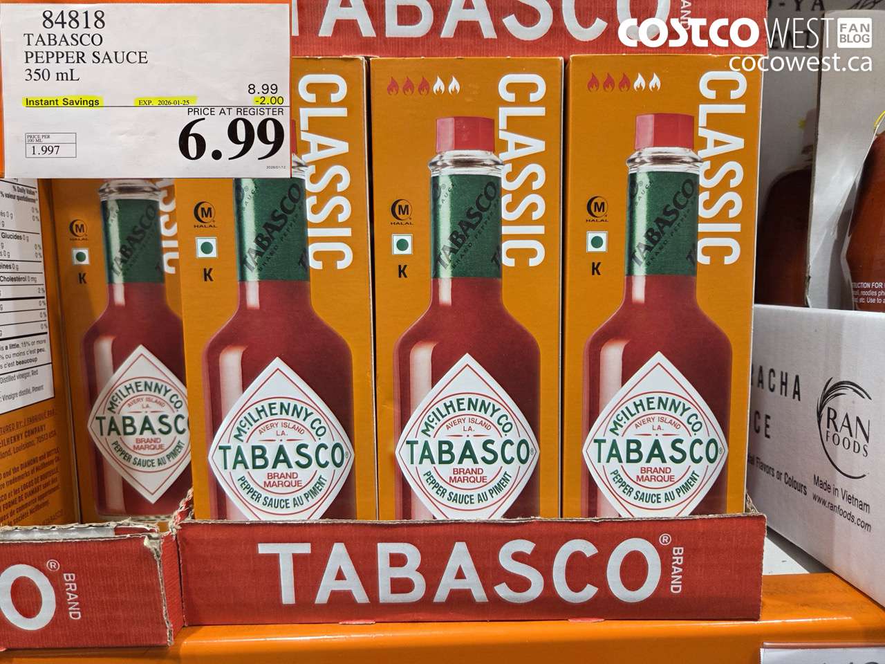 84818 TABASCO PEPPER SAUCE 350 mL ($2.00 INSTANT SAVINGS EXPIRES ON 2026-01-25) $6.99