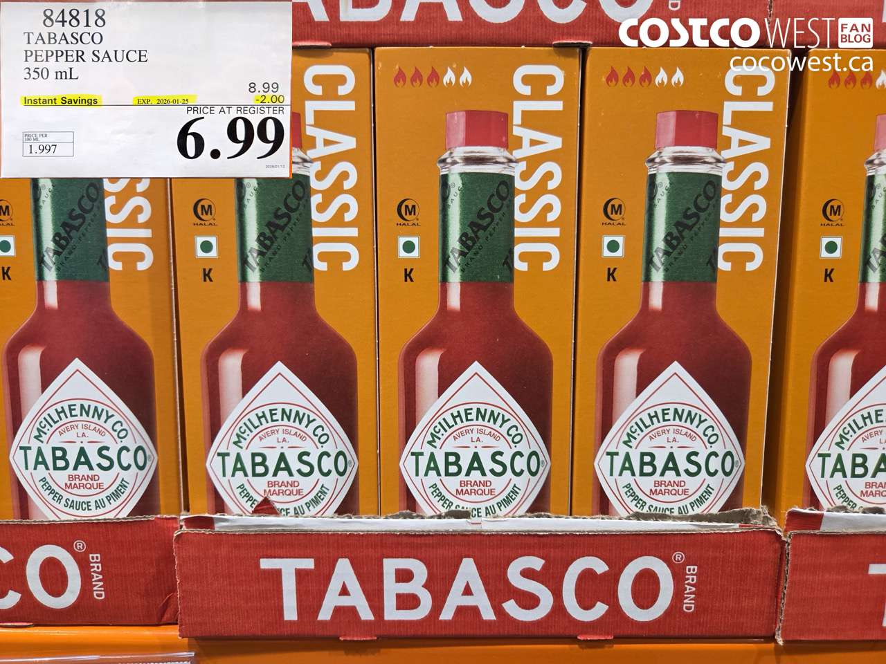 84818 TABASCO PEPPER SAUCE 350 mL ($2.00 INSTANT SAVINGS EXPIRES ON 2026-01-25) $6.99