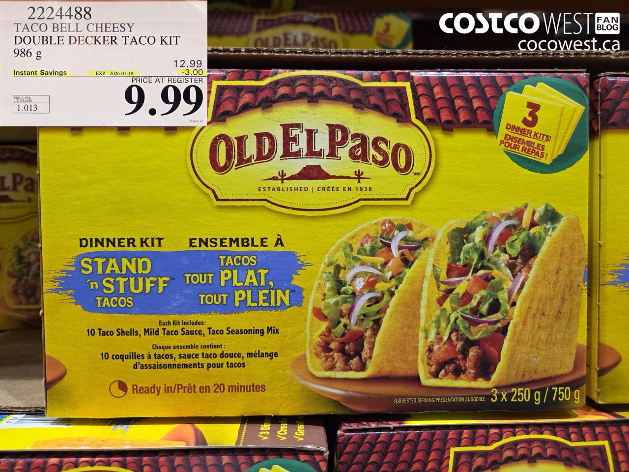 2224488 TACO BELL CHEESY DOUBLE DECKER TACO KIT 986G ($3.00 INSTANT SAVINGS EXPIRES ON 2026-01-18) $9.99