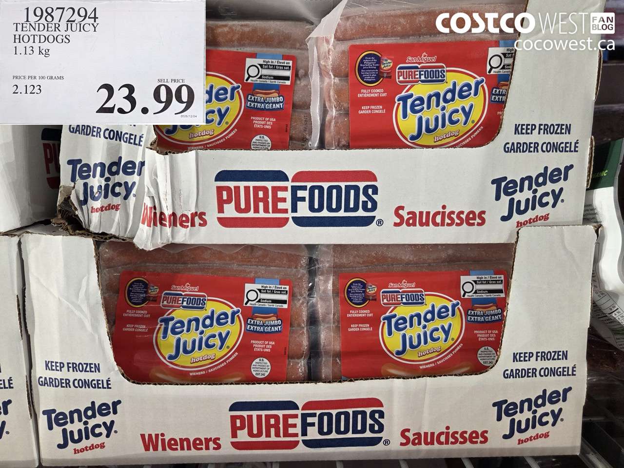 1987294 TENDER JUICY HOTDOGS 1.13KG $23.99