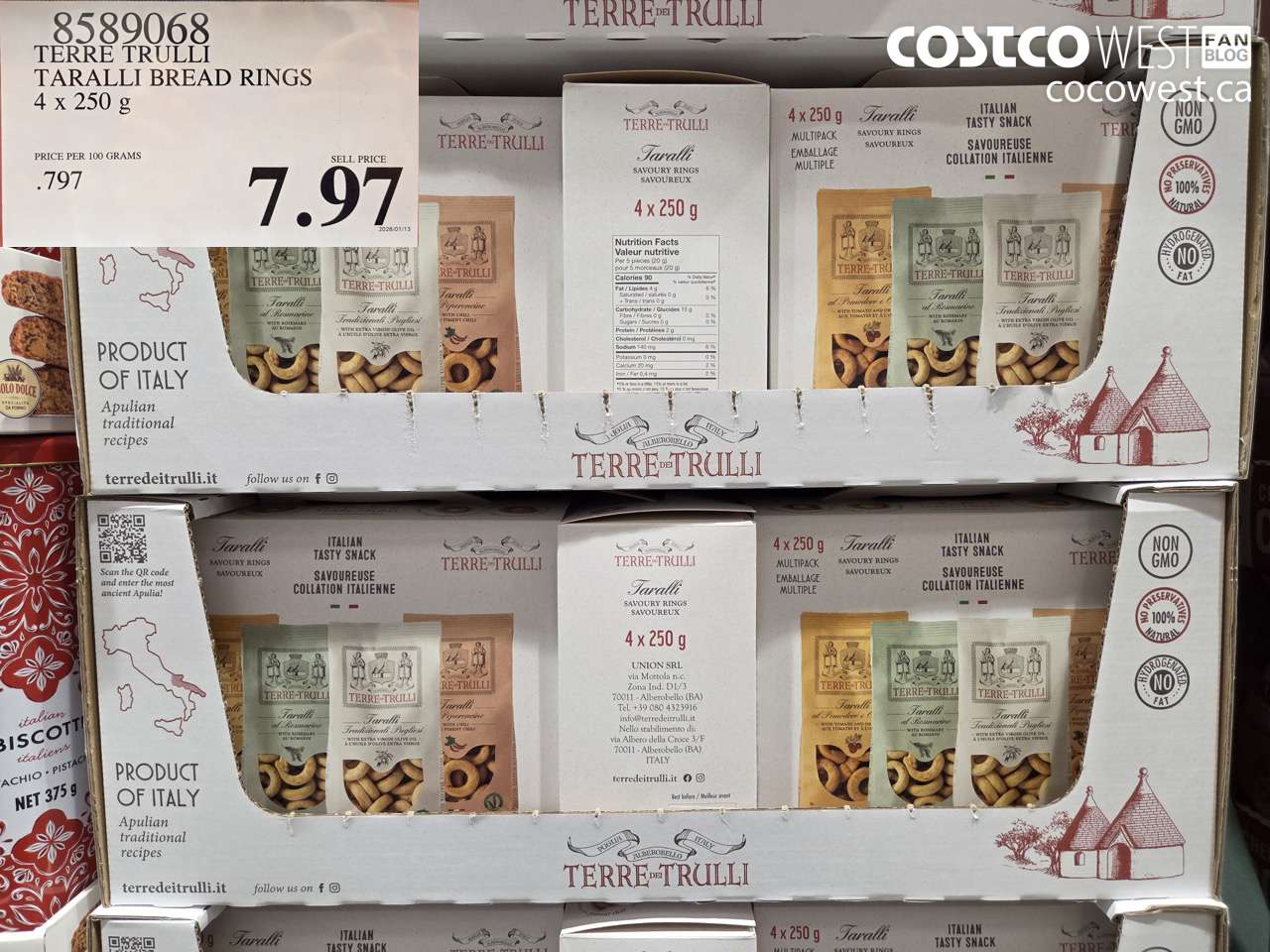 8589068 TERRE TRULLI TARALLI BREAD RINGS 4 x 250 g $7.97