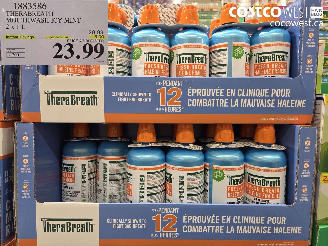 1883586 THERABREATH MOUTHWASH ICY MINT 2 X 1L ($6.00 INSTANT SAVINGS EXPIRES ON 2026-01-04) $23.99