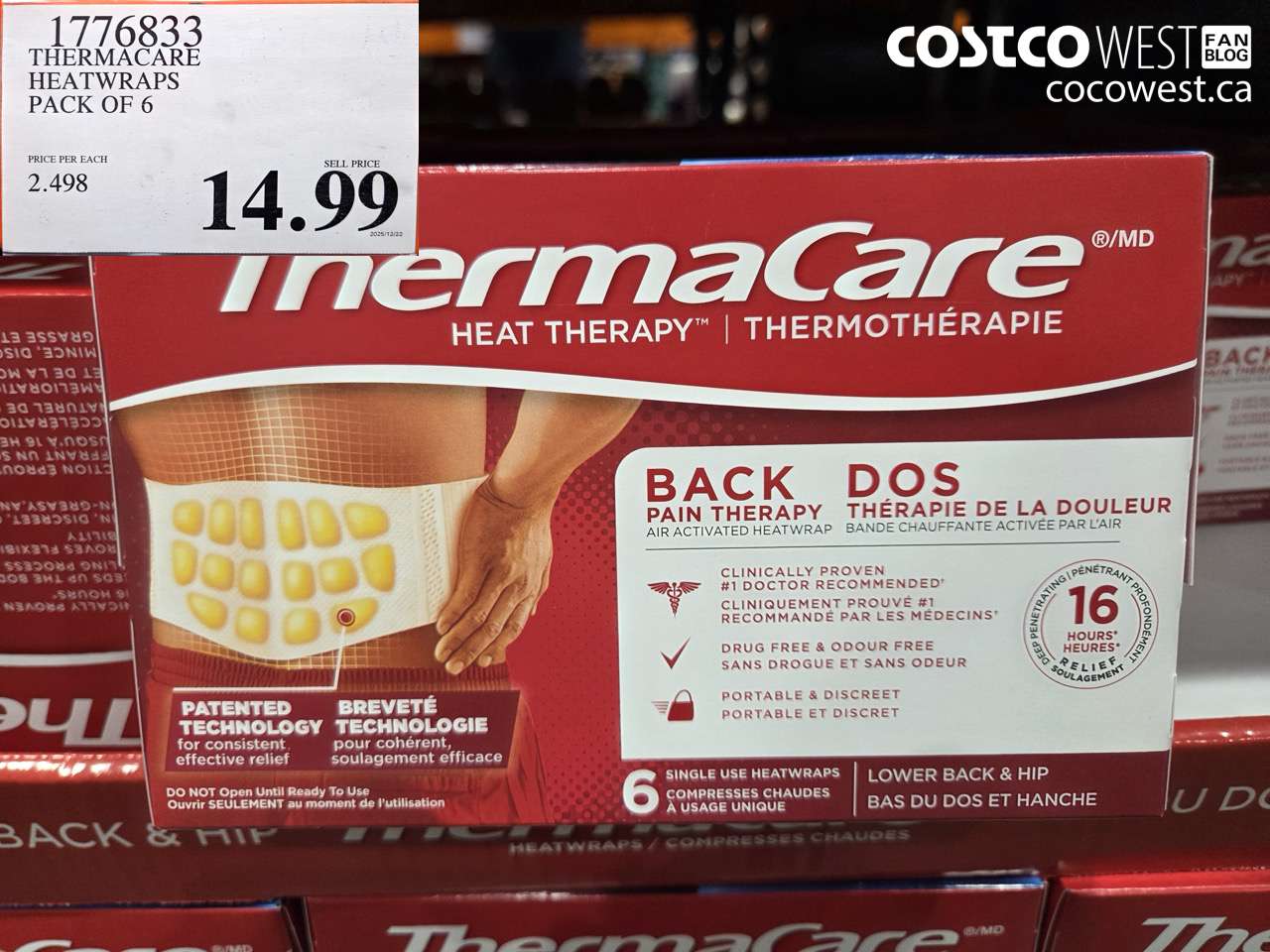 1776833 THERMACARE HEATWRAPS BACK PAIN THERAPY PACK OF 6 $14.99