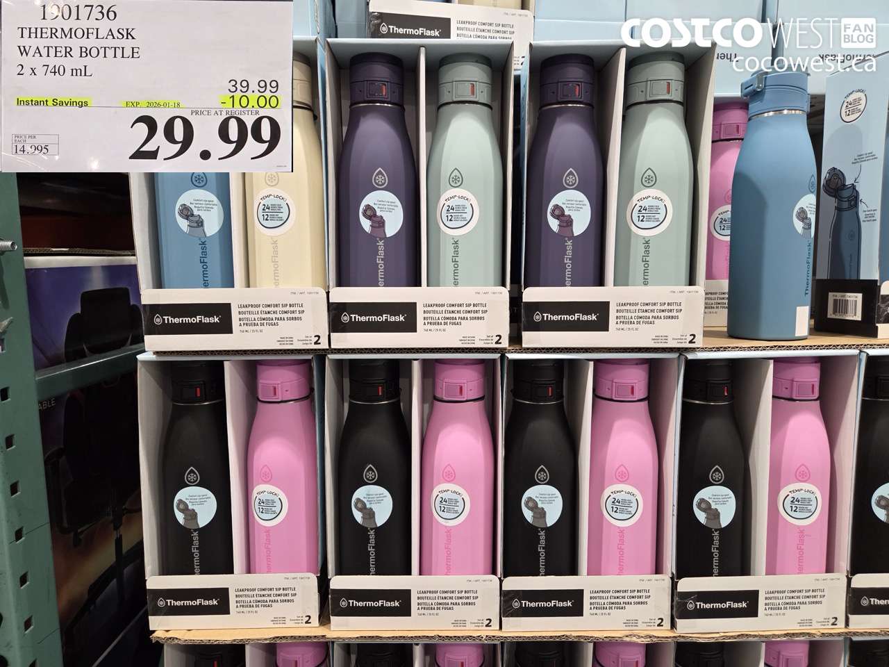 1901736 THERMOFLASK WATER BOTTLE 2 X 740ML ($10.00 INSTANT SAVINGS EXPIRES ON 2026-01-18) $29.99