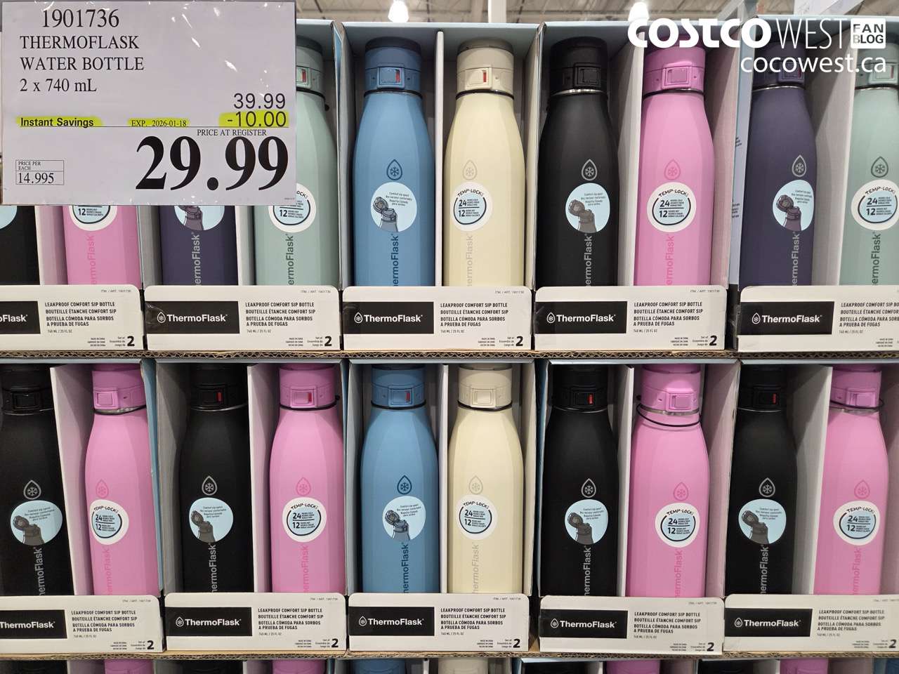 1901736 THERMOFLASK WATER BOTTLE 2 X 740ML ($10.00 INSTANT SAVINGS EXPIRES ON 2026-01-18) $29.99