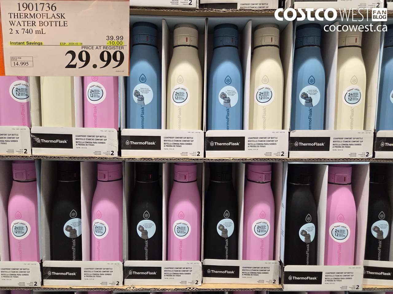 1901736 THERMOFLASK WATER BOTTLE 2 X 740ML ($10.00 INSTANT SAVINGS EXPIRES ON 2026-01-18) $29.99