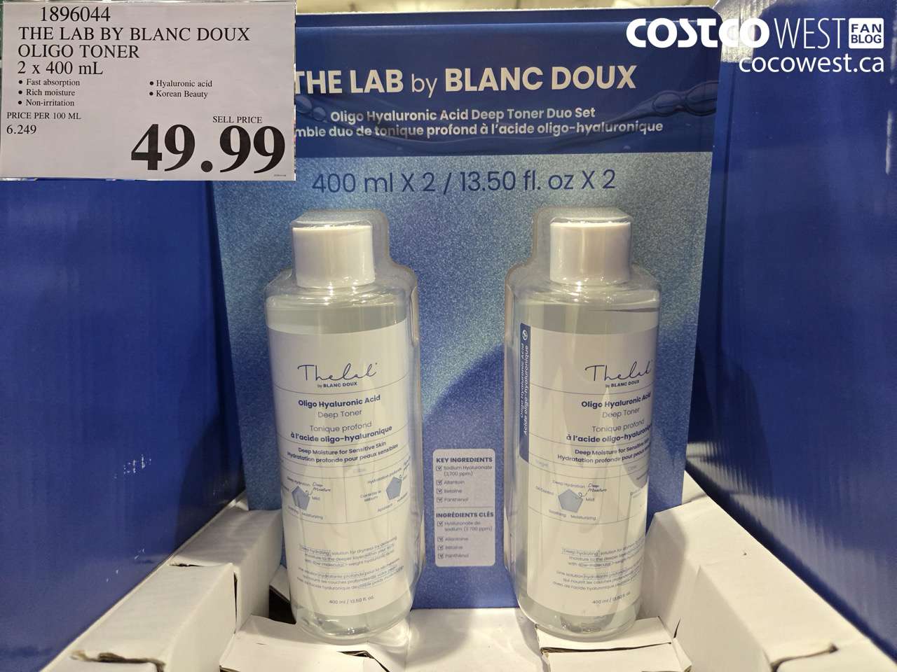 1896044 THE LAB BY BLANC DOUX OLIGO TONER 2 X 400ML $49.99