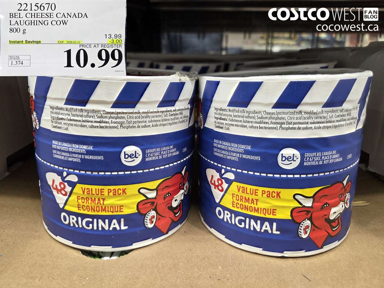 2215670 THE LAUGHING COW PROCESSED CHEESE 800G ($3.00 INSTANT SAVINGS EXPIRES ON 2026-01-11) $10.99