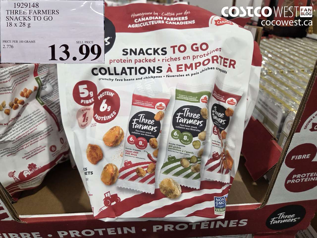 1929148 THREE FARMERS PROTEIN SNACK PACKS 18 X 27G $13.99