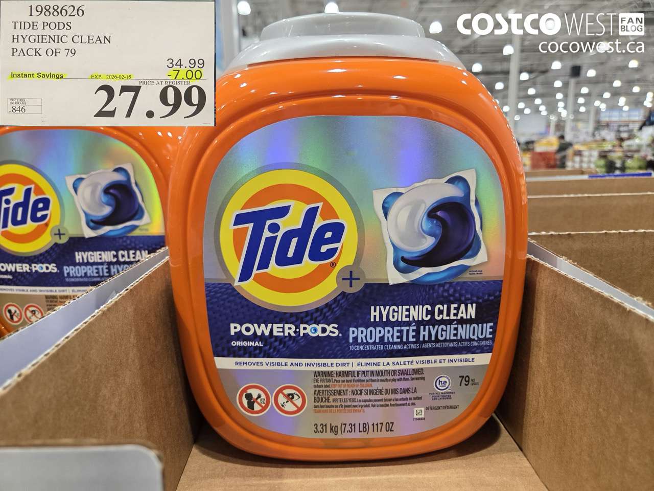 1988626 TIDE PODS HYGIENIC CLEAN PACK OF 79 ($7.00 INSTANT SAVINGS EXPIRES ON 2026-02-15) $27.99