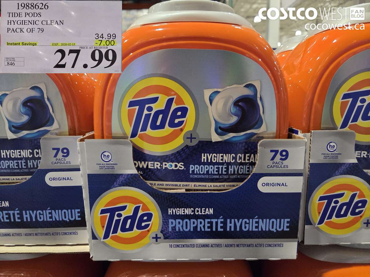 1988626 TIDE PODS HYGIENIC CLEAN PACK OF 79 ($7.00 INSTANT SAVINGS EXPIRES ON 2026-02-15) $27.99