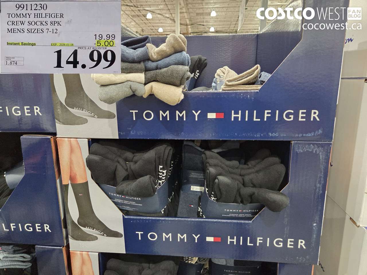 9911230 TOMMY HILFIGER CREW SOCKS 8PK MENS SIZES 7-12  ($5.00 INSTANT SAVINGS EXPIRES ON 2026-01-18) $14.99