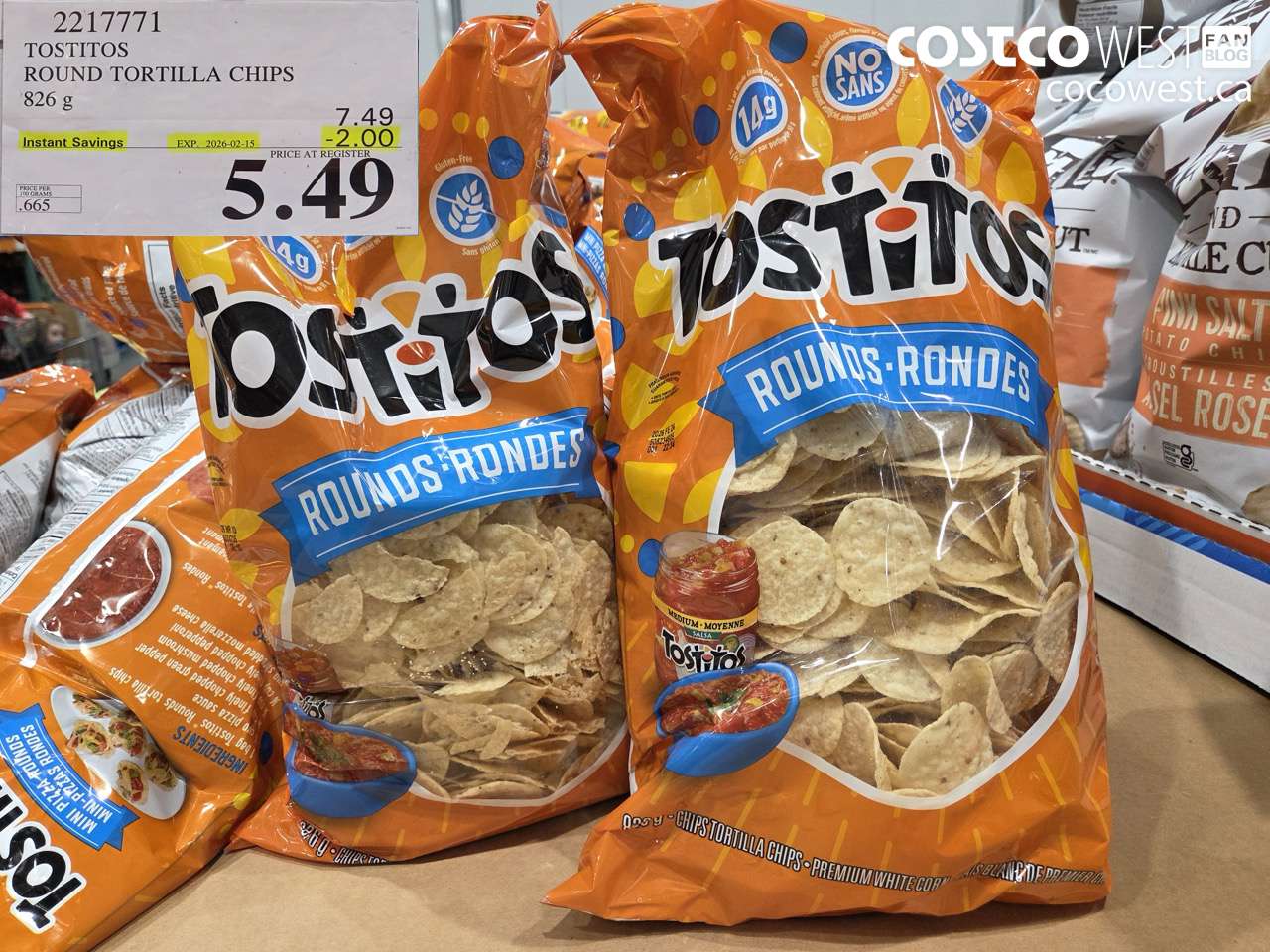2217771 TOSTITOS ROUND TORTILLA CHIPS 826 G ($2.00 INSTANT SAVINGS EXPIRES ON 2026-02-15) $5.49