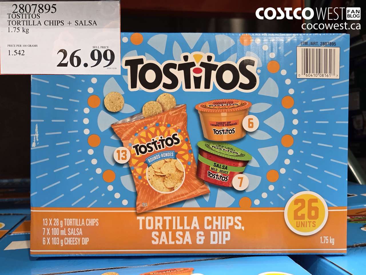 2807895 TOSTITOS TORTILLA CHIPS + SALSA 1.75KG $26.99