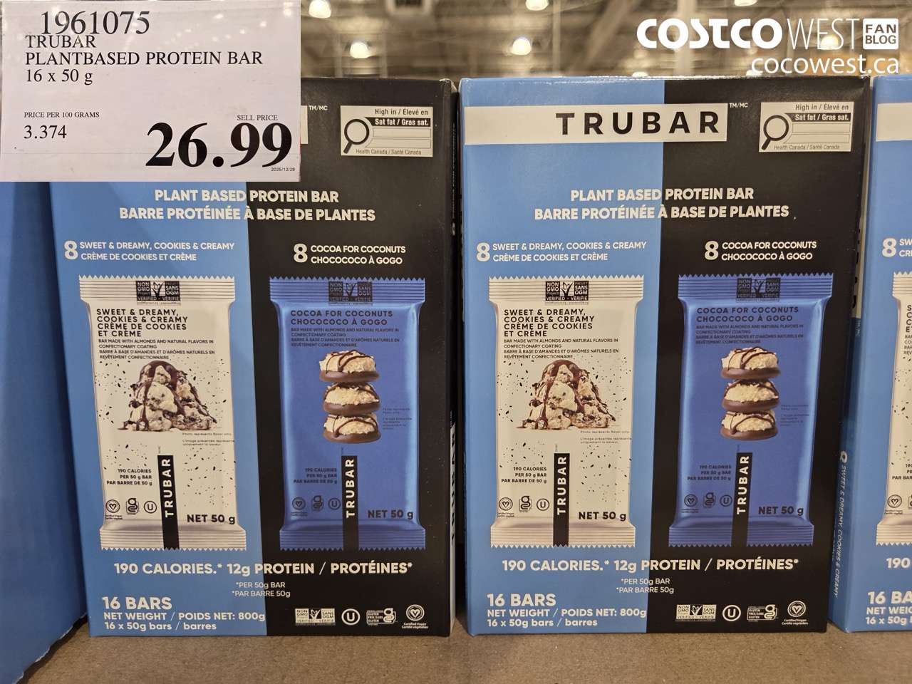 1961075 TRUBAR PLANTBASED PROTEIN BAR 16 X 50G $26.99