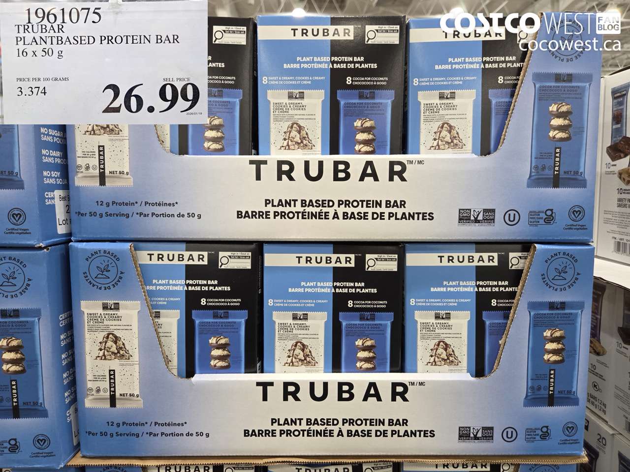 1961075 TRUBAR PLANTBASED PROTEIN BAR 16 X 50G $26.99